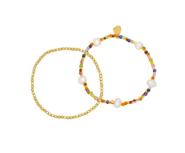 Gold And Multi Bead - Two Pack Bracelets