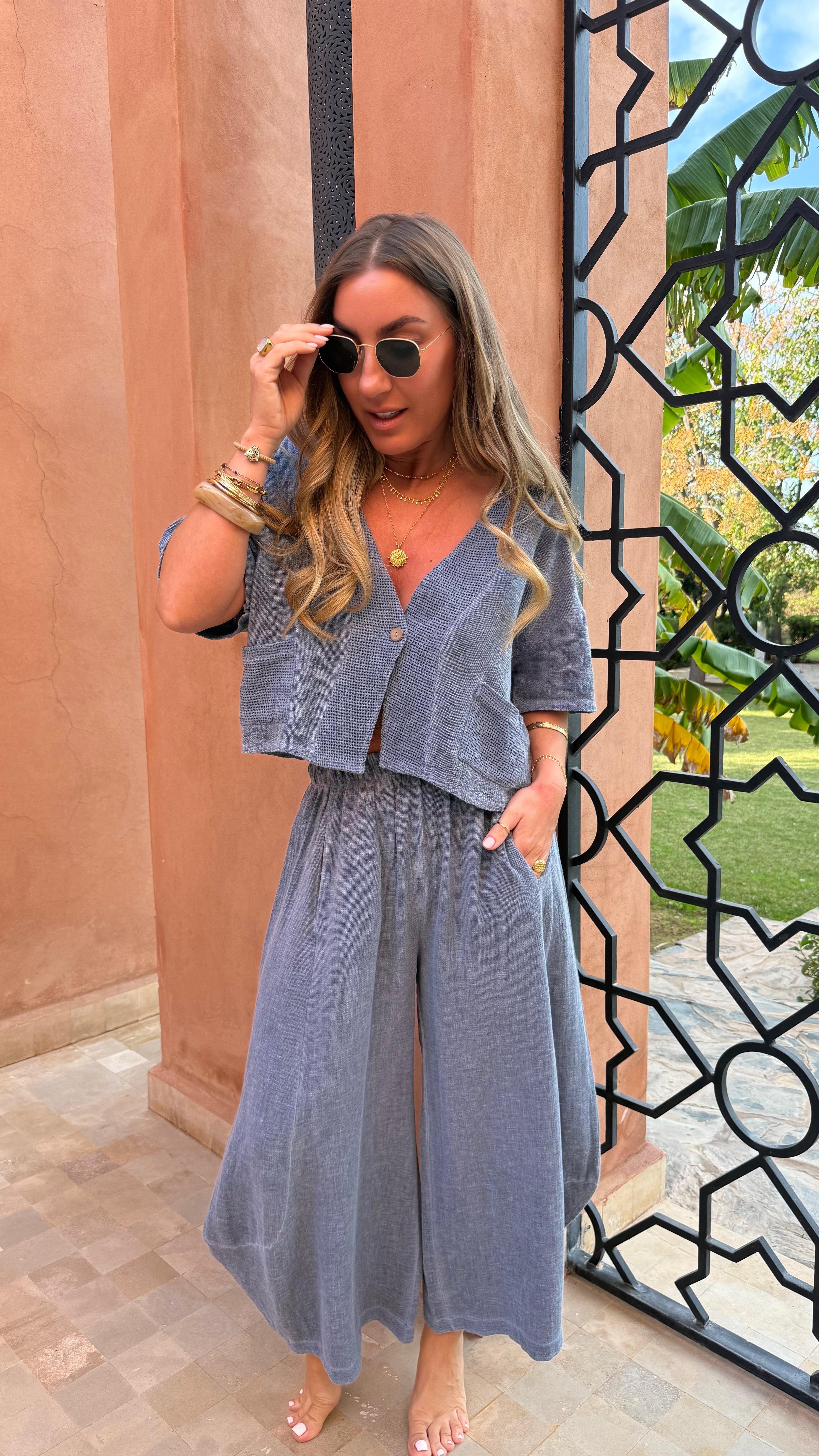 Amina Linen Blend Button Top