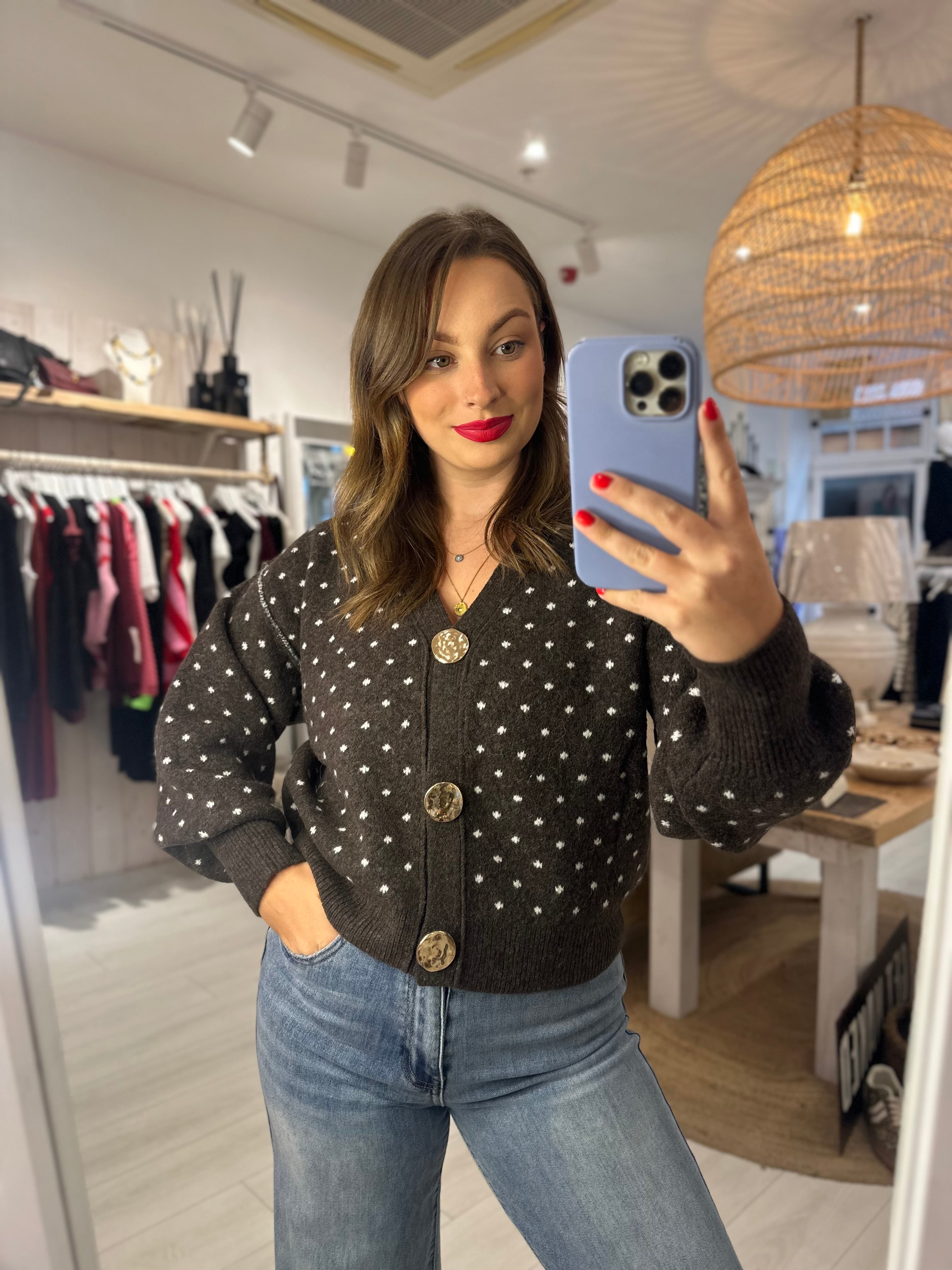 Valentina Spotted Gold Button Cardigan