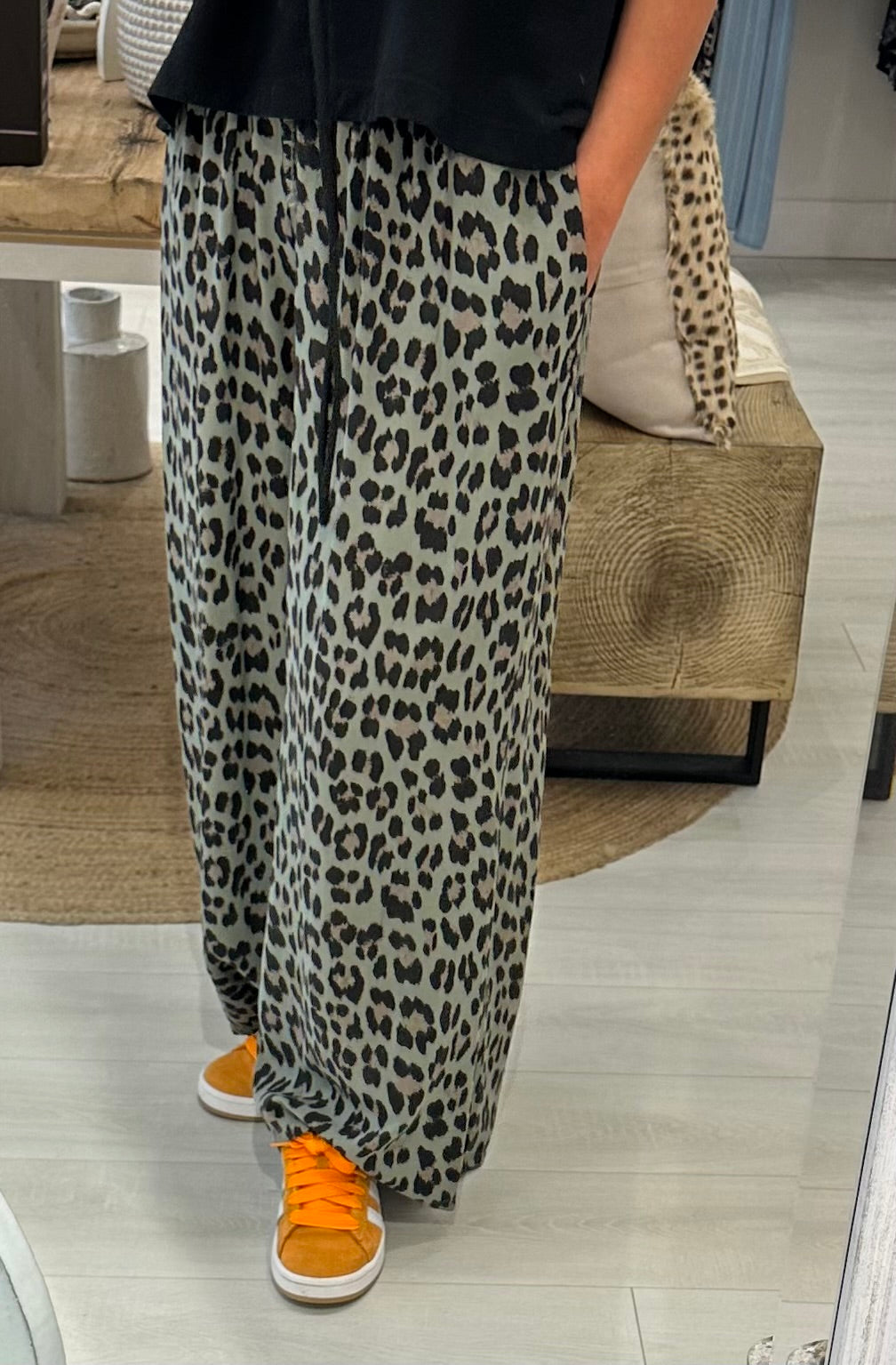 Solana Wide Leg Leopard Print Trousers