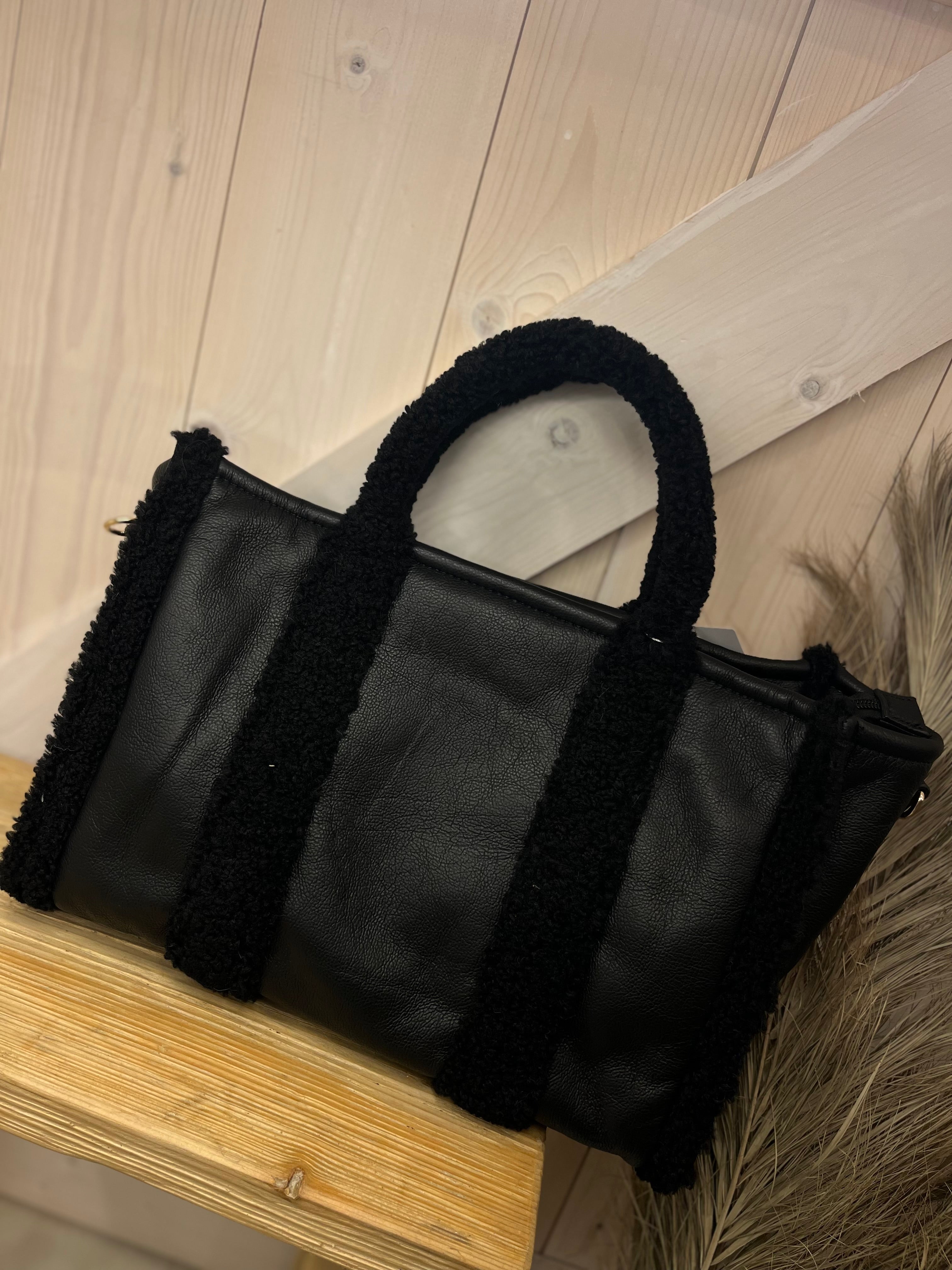 Faux Leather Teddy Trim Bag