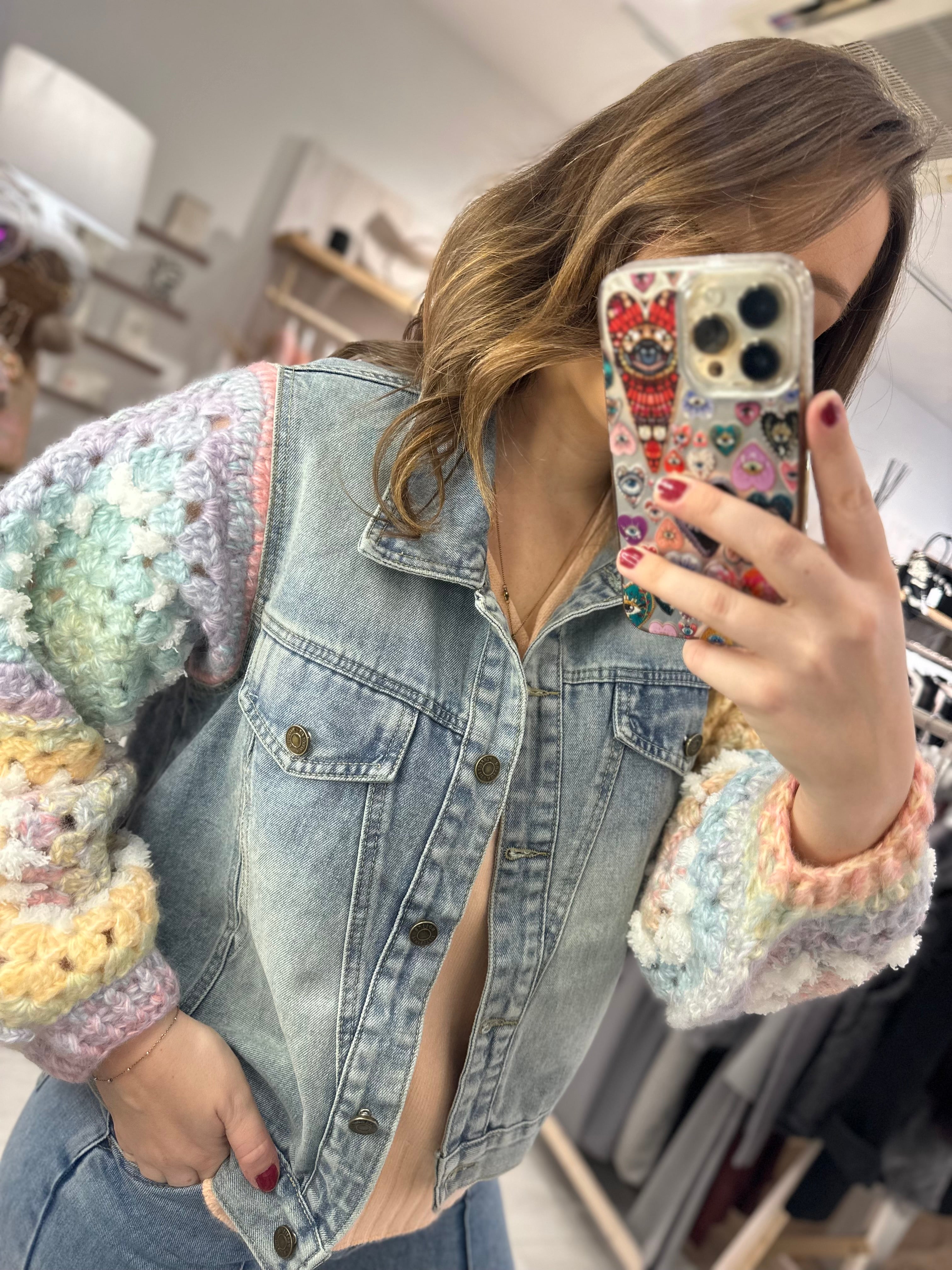 Ali Crochet Sleeve Denim Jacket