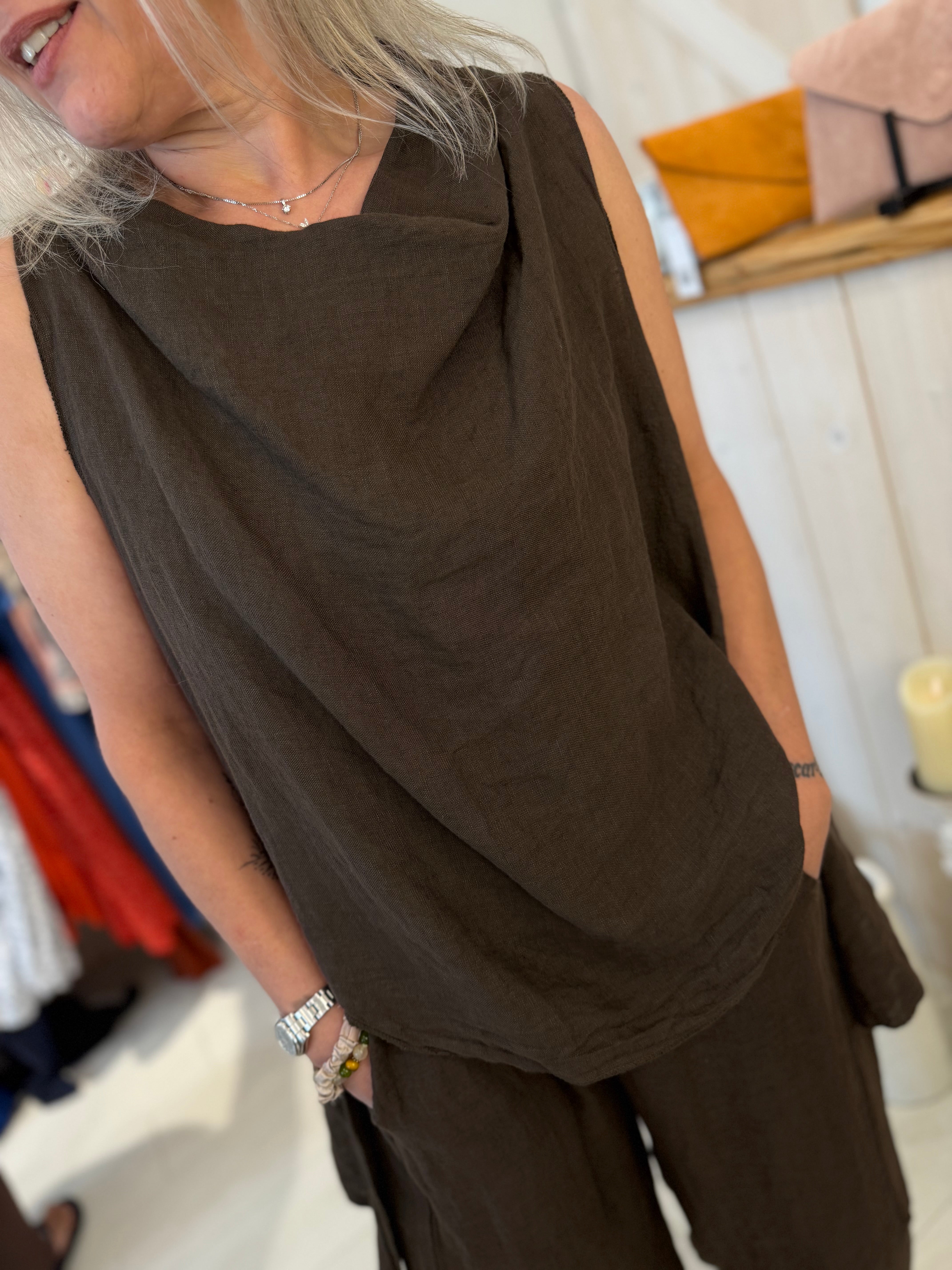 Lindsay Linen Cowl Neck Top