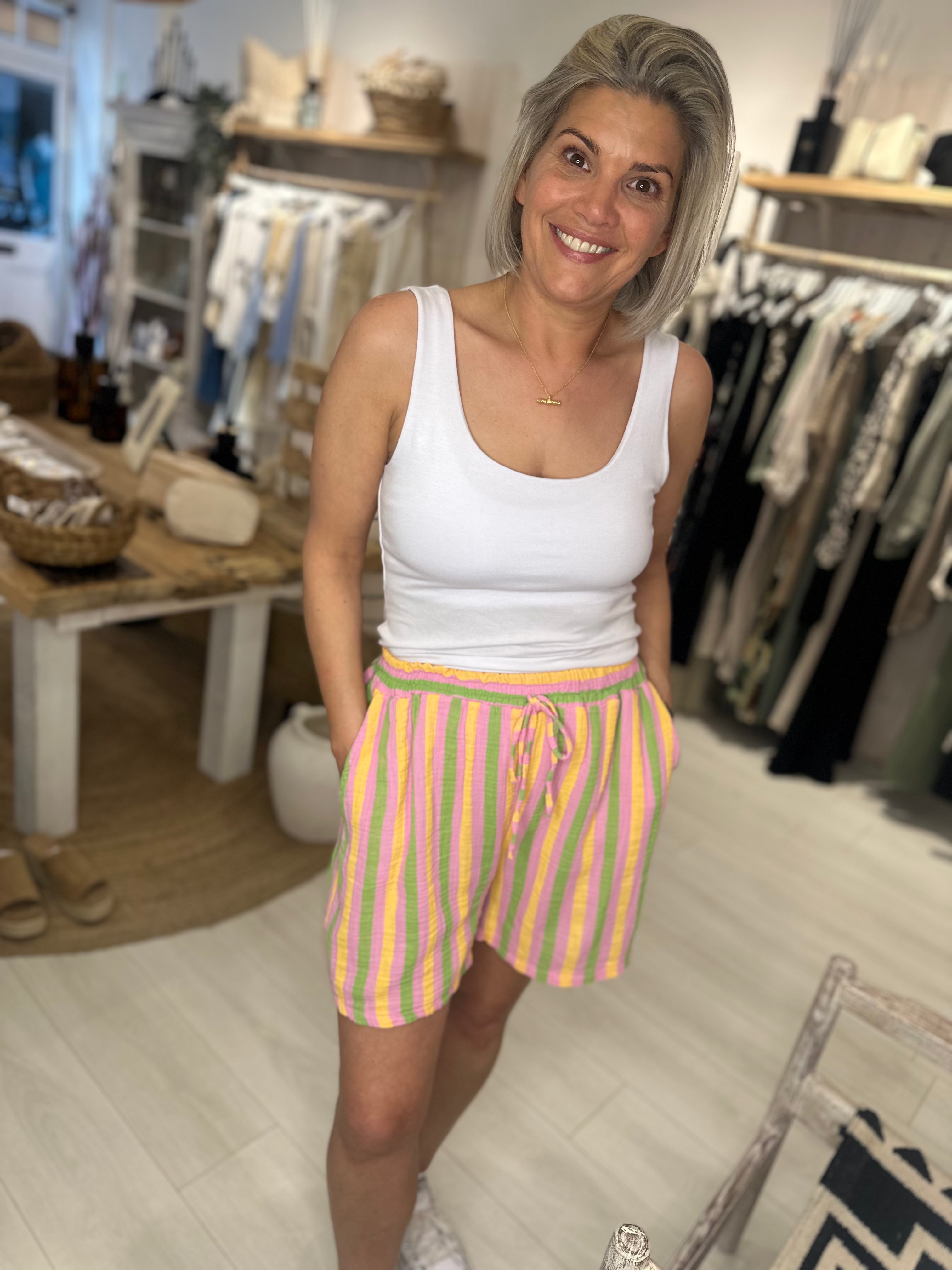 Eliza Striped Cheesecloth Shorts