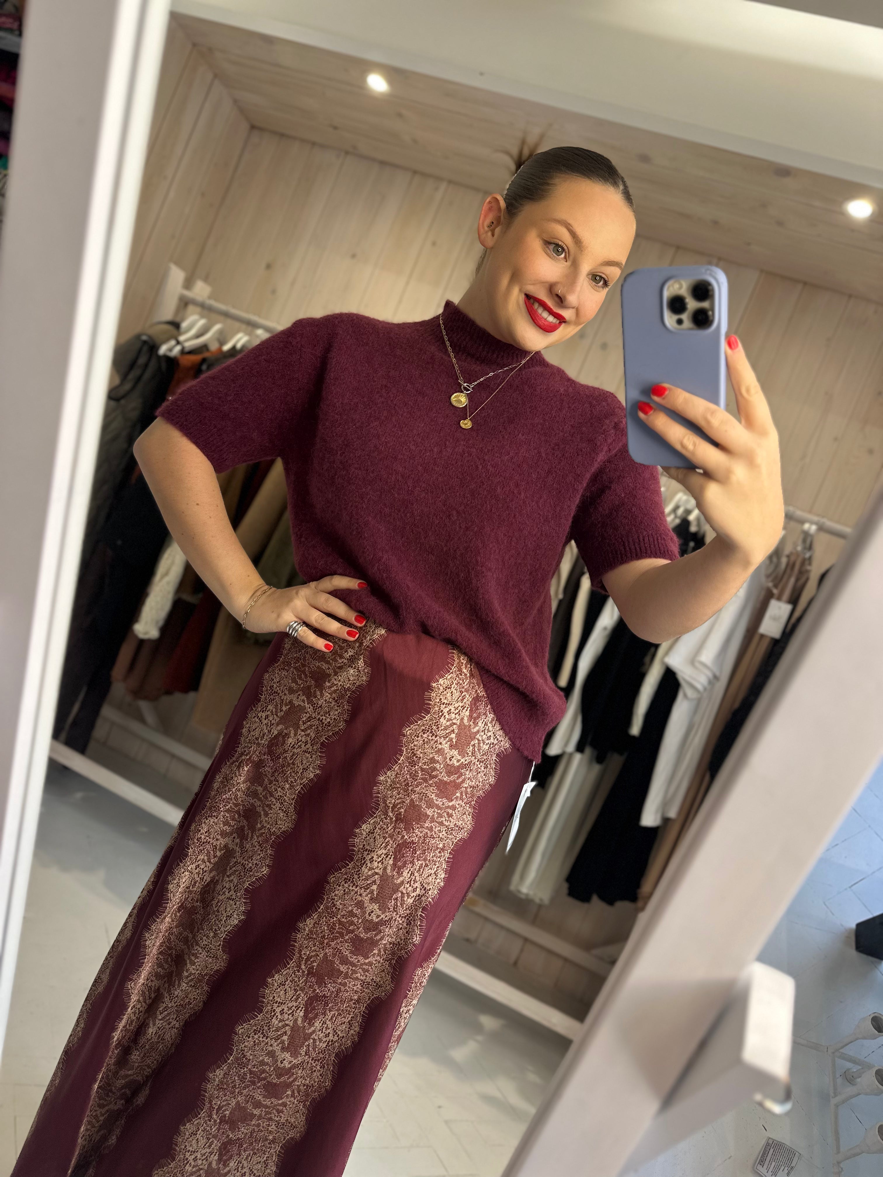 Lacey Satin Midi Skirt