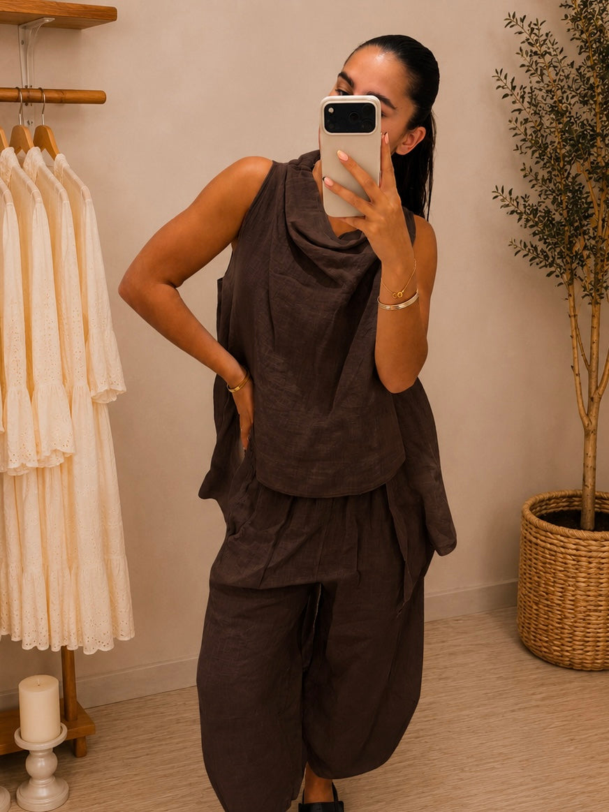 Lindsay Linen Cowl Neck Top