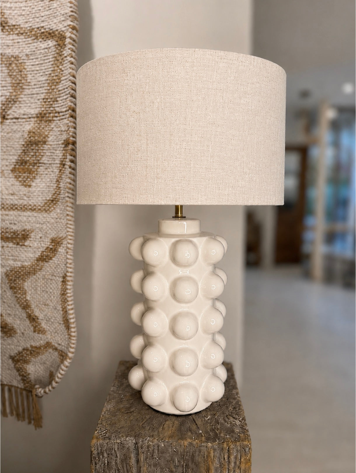 White Bobble Lamp With Linen Shade