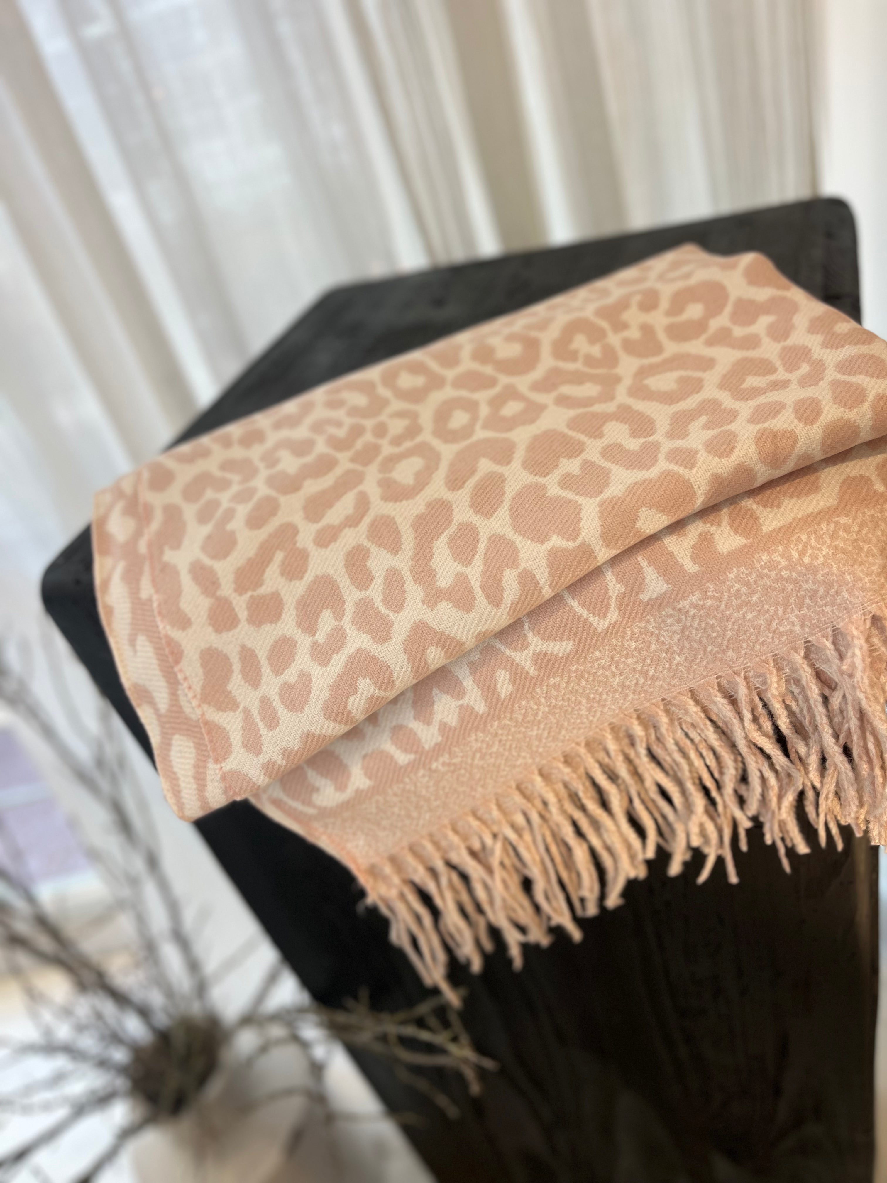 Leopard Cashmere Blend Pink Scarf