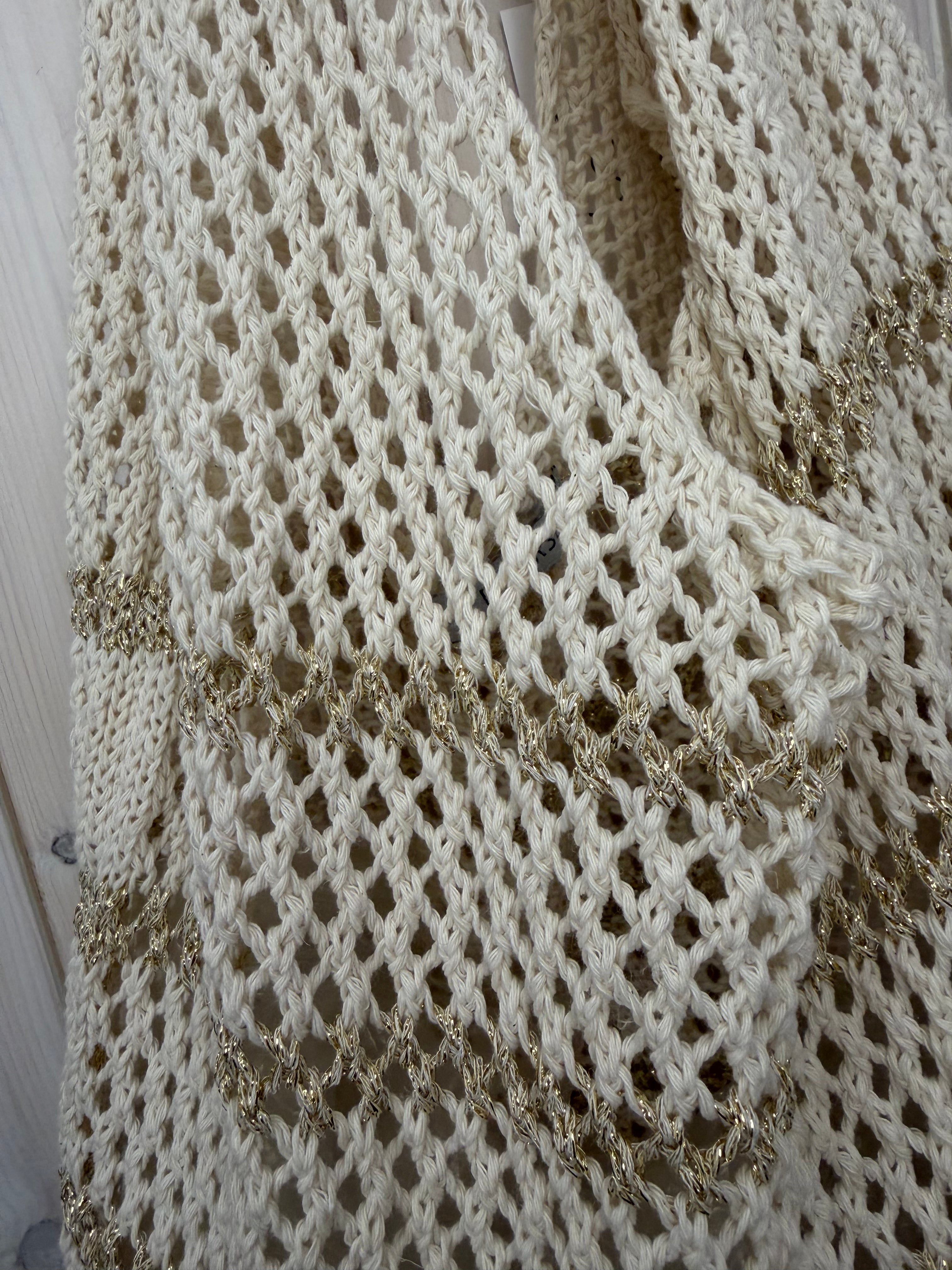 Cream/Gold Striped Crochet Bag