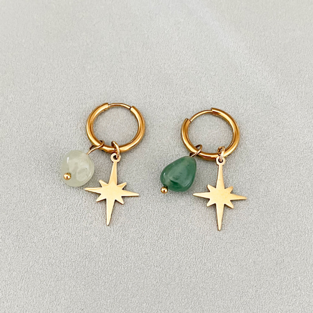 Star and natural stone drop huggies