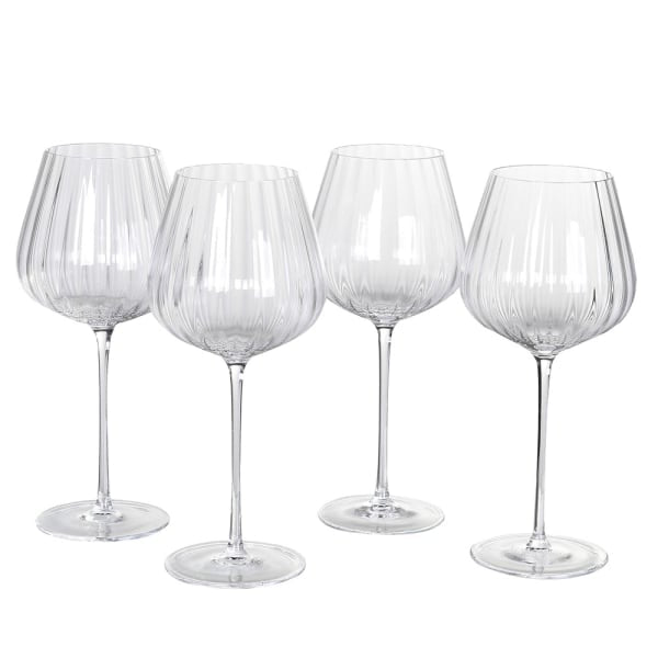 Set of 4 Ribbed Red Wine Glasses