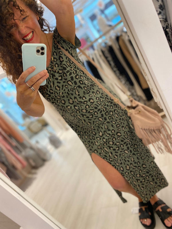 Khaki Leopard Jersey Dress