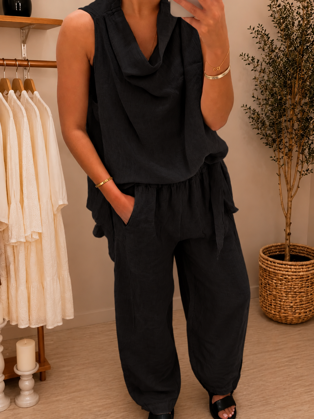 Lindsay Linen Cowl Neck Top