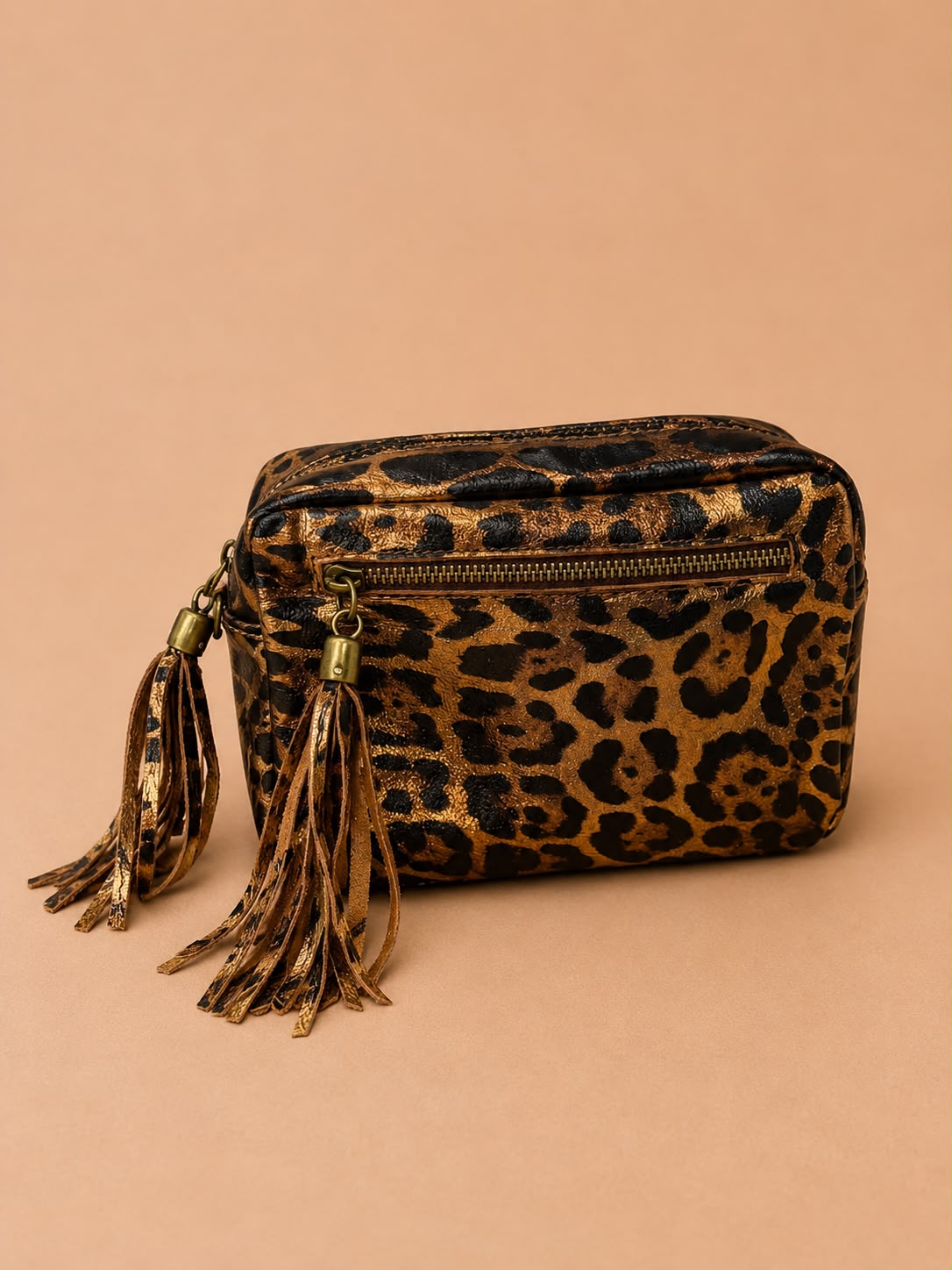 Metallic Leather Zip Front Camera Bag