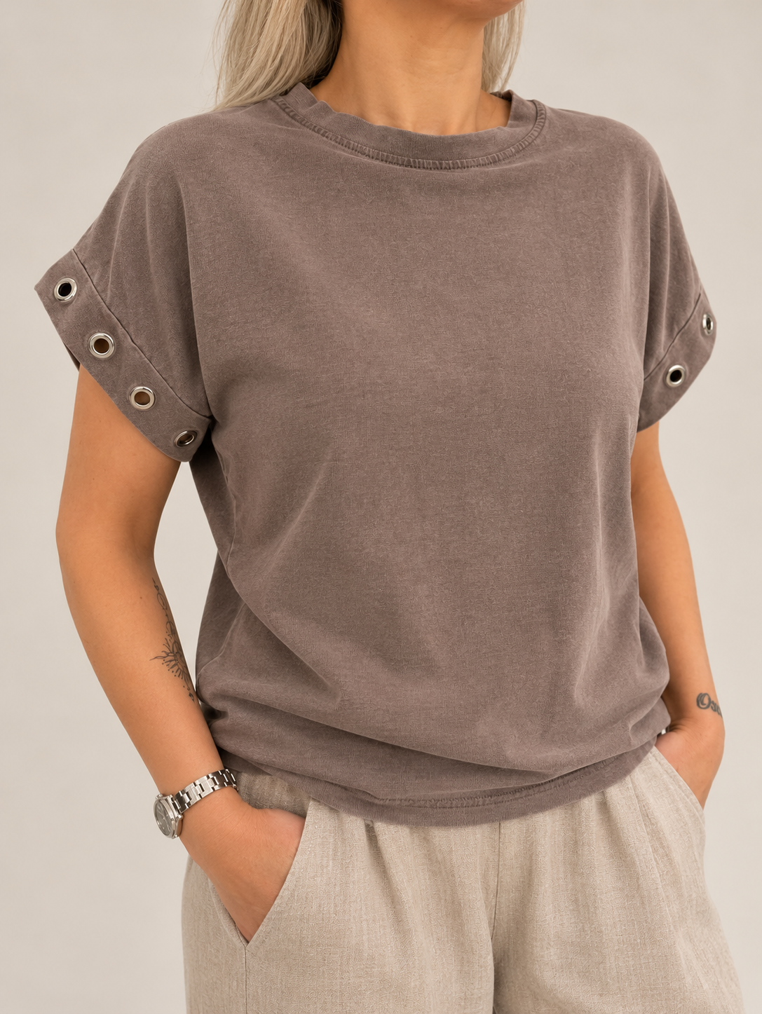 Emmy Eyelet Sleeve Tee