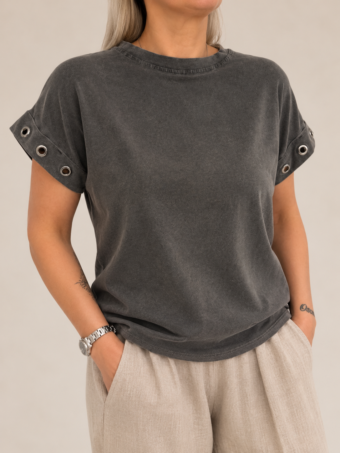 Emmy Eyelet Sleeve Tee