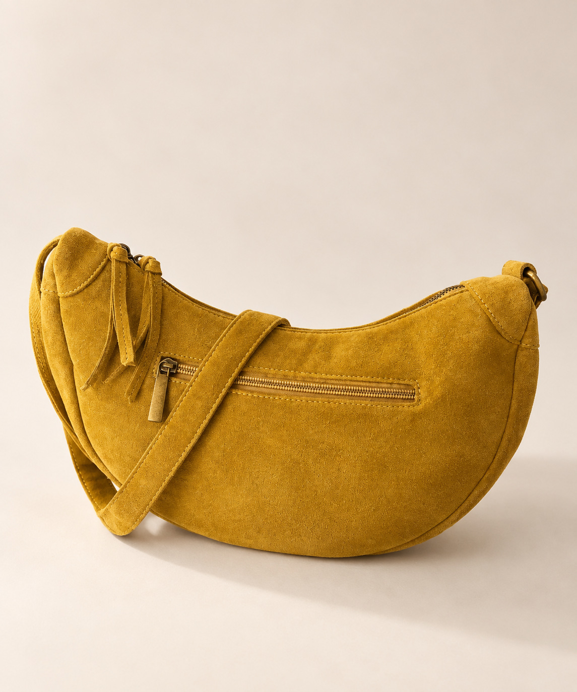 Faux Suede Half Moon Bag