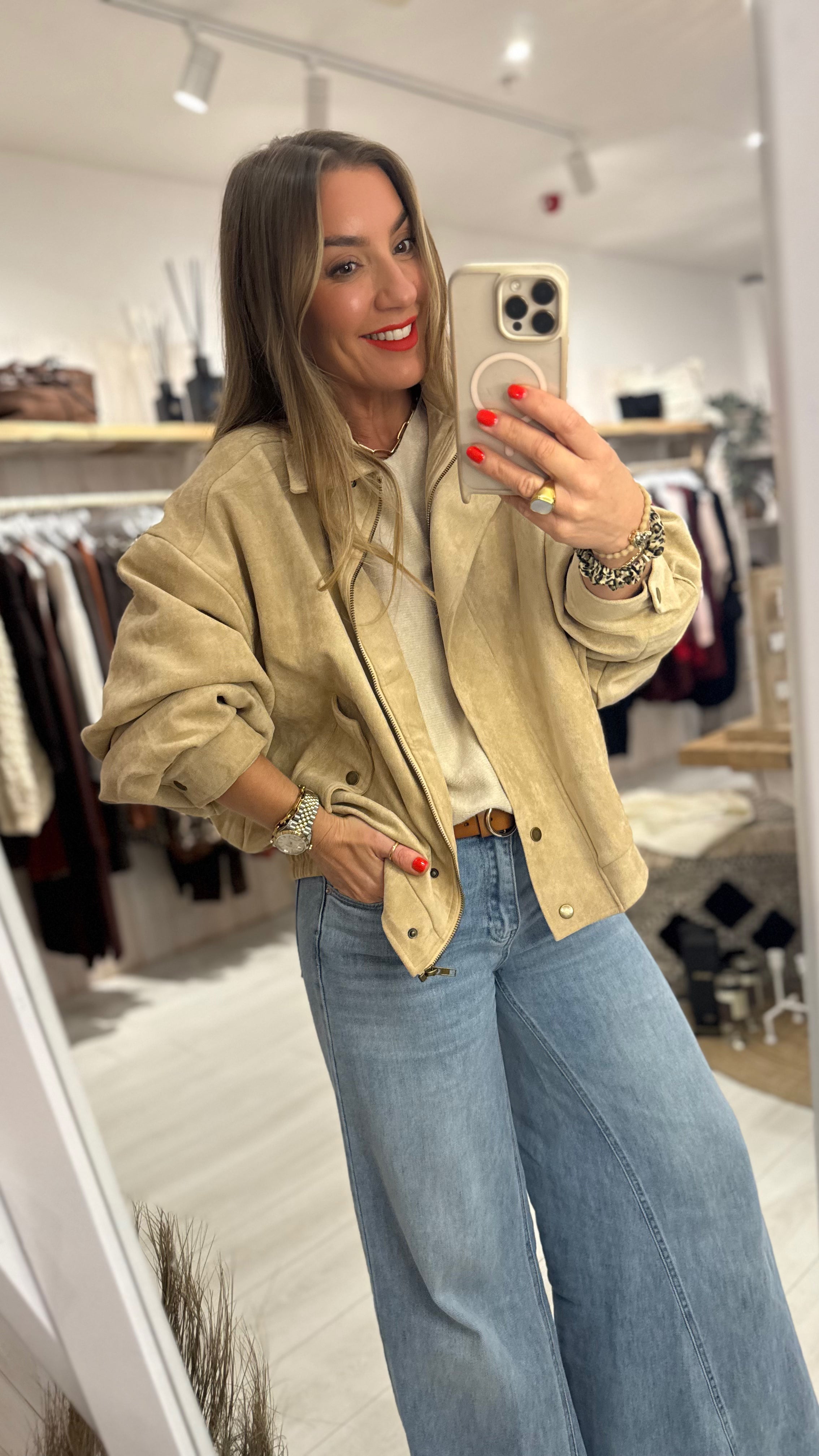Faux Suede Bomber Jacket