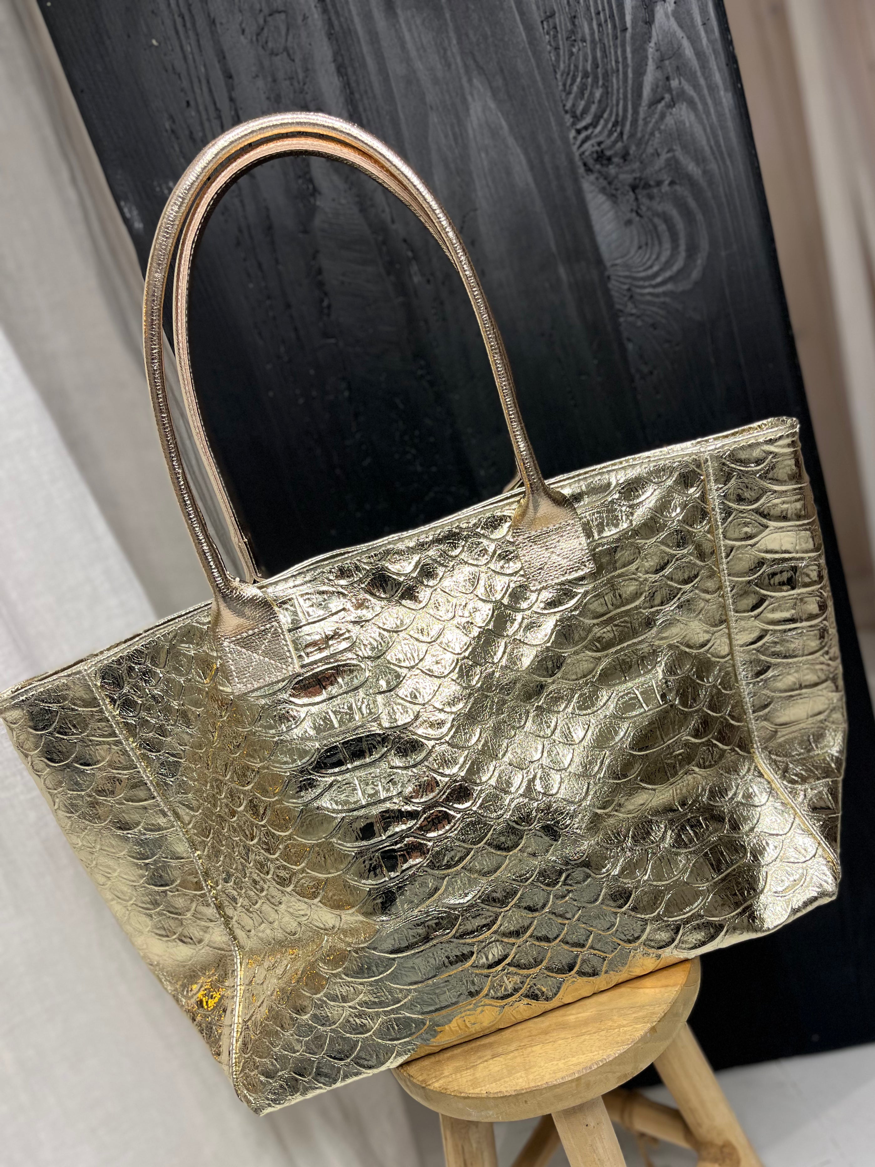 Metallic Scale Leather Tote Bag