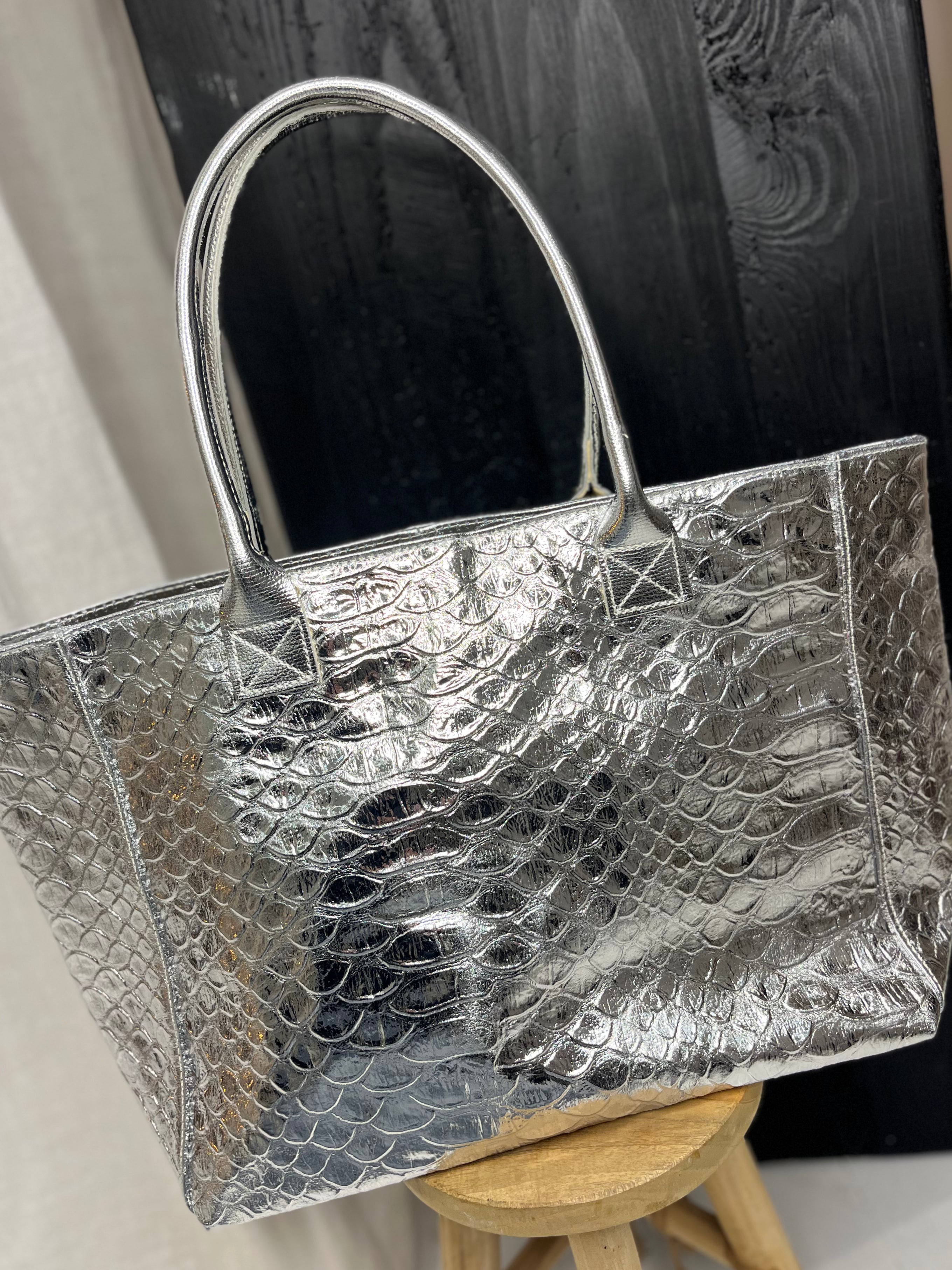 Metallic Scale Leather Tote Bag