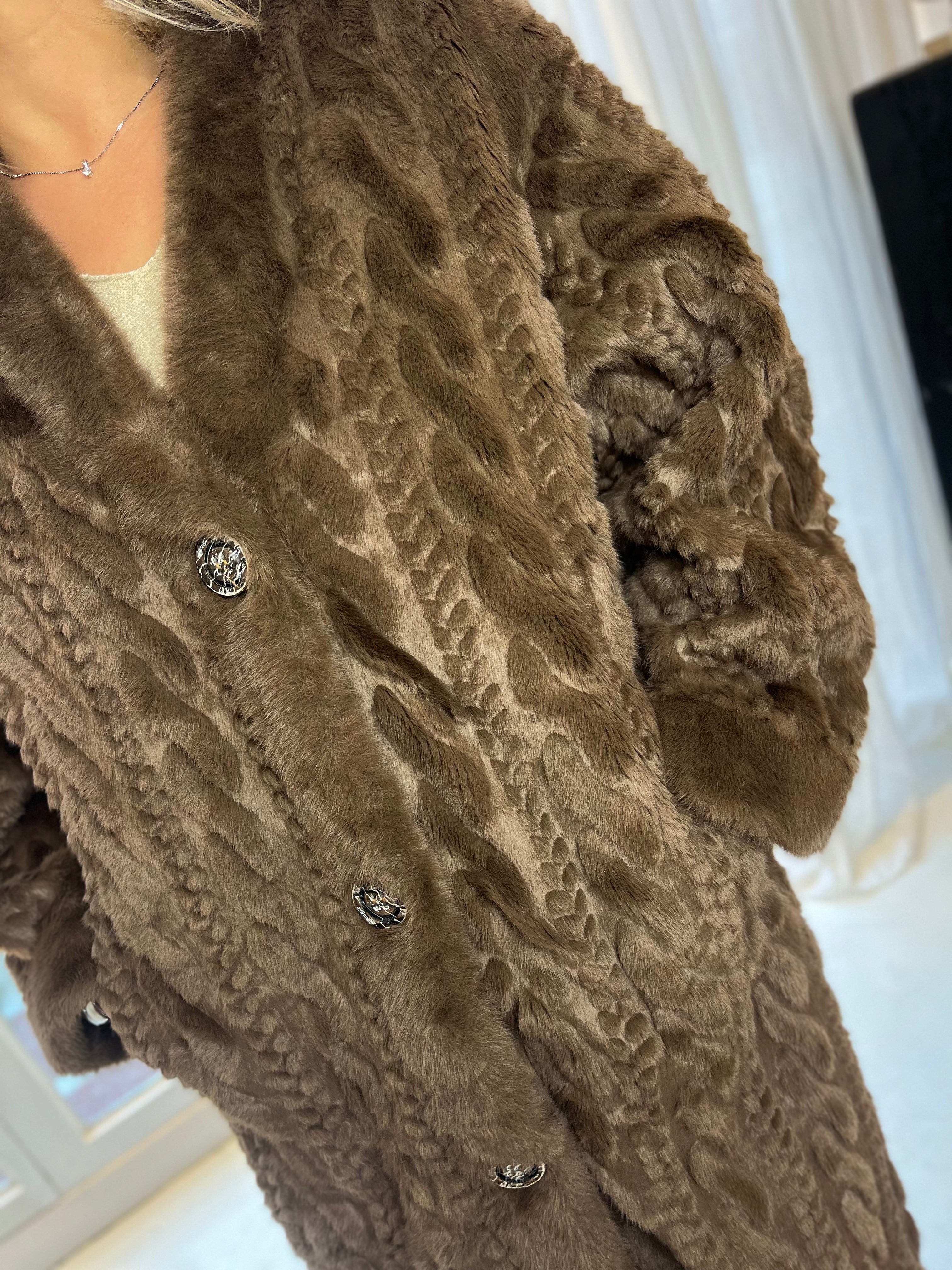 Cable Faux Fur Long Cardigan