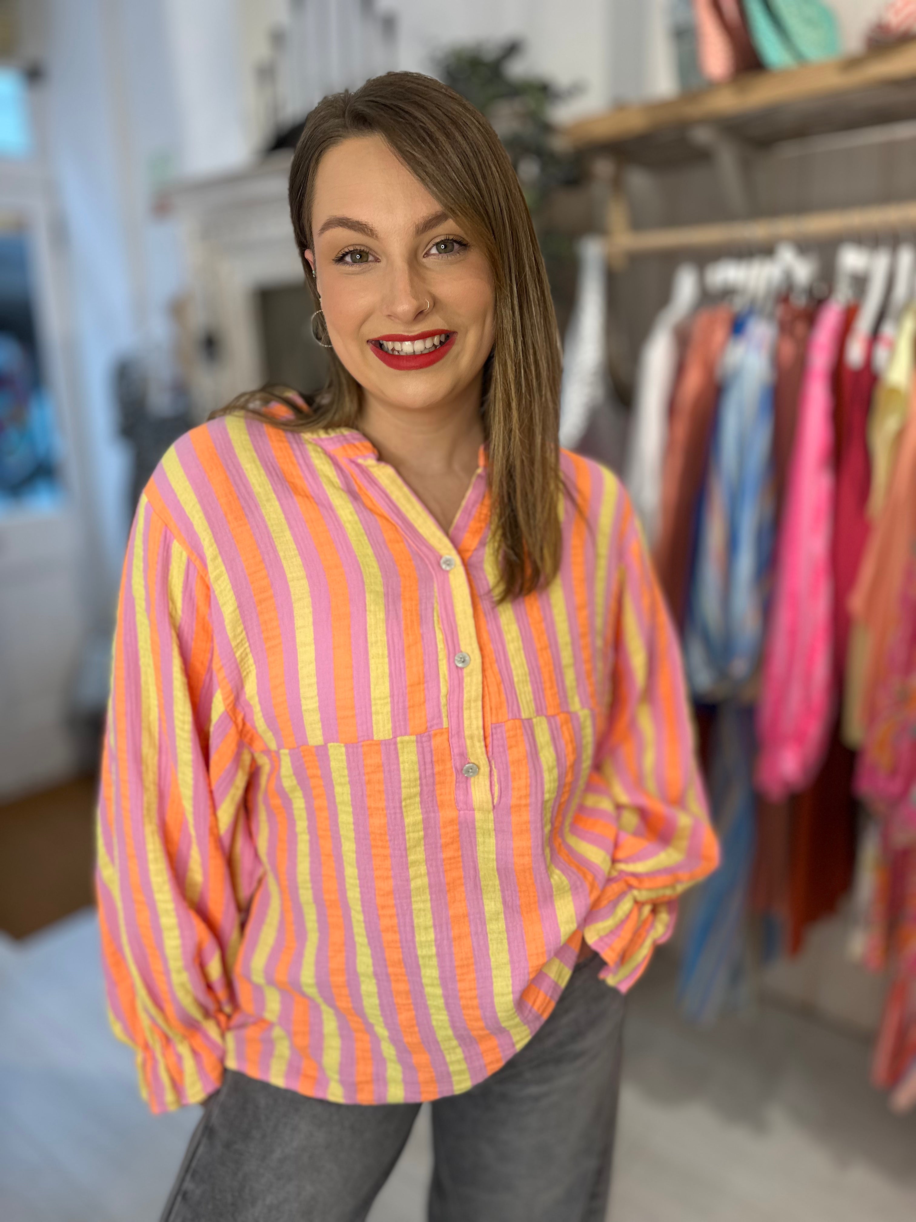 Elise Striped Grandad Shirt