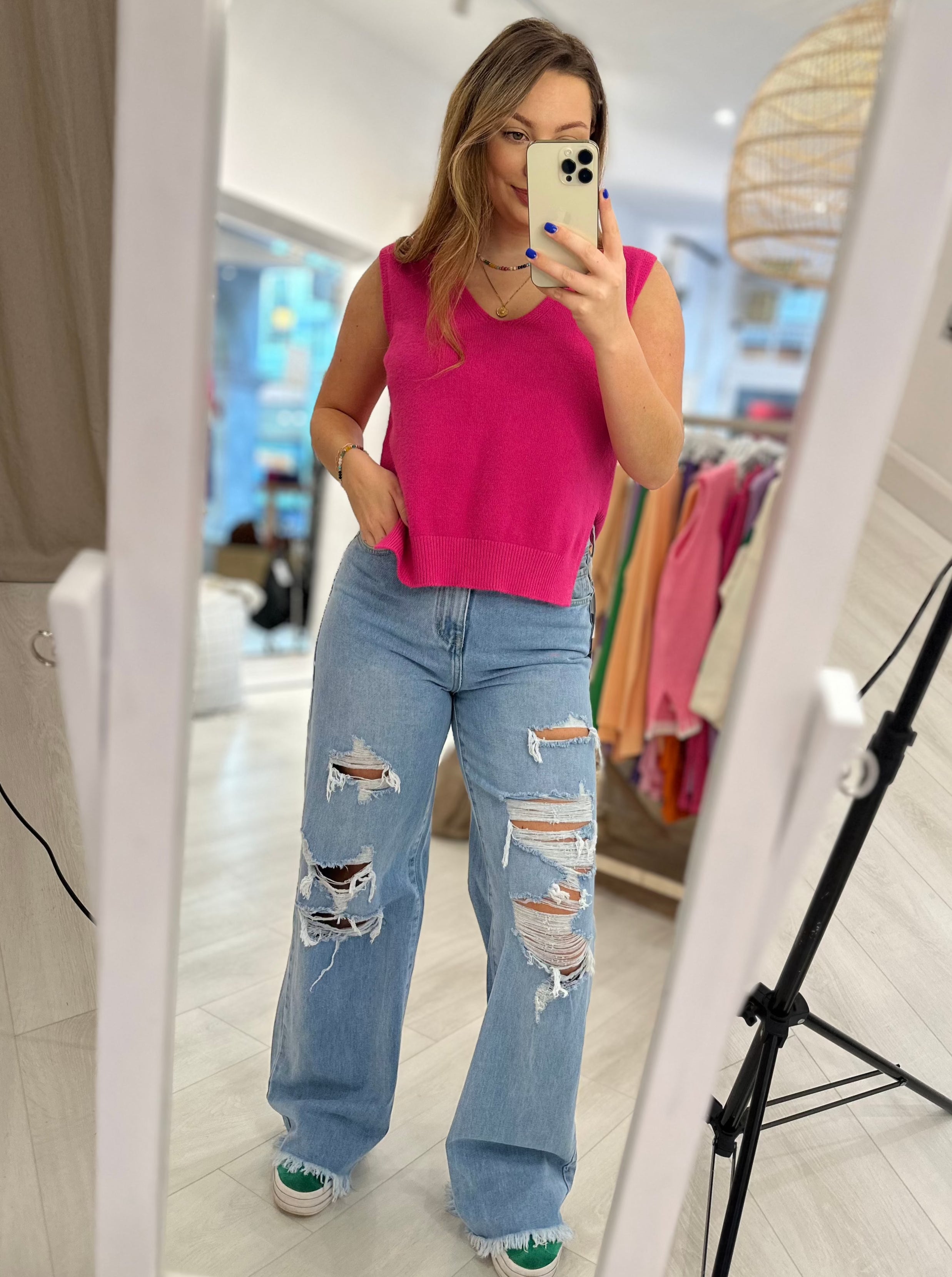 Ripped Wide Leg Denim Jeans x