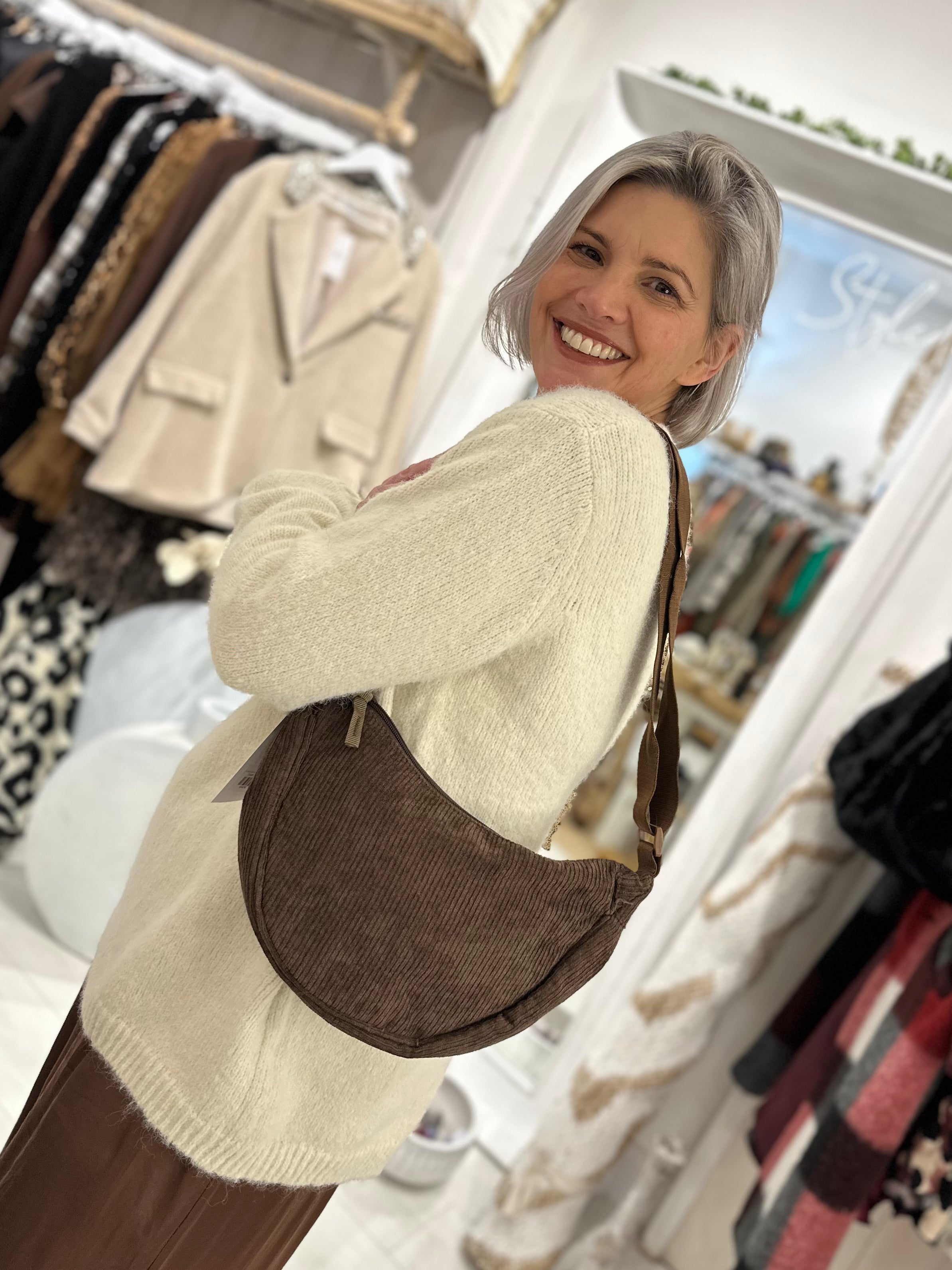 Corduroy Half Moon Crossbody Bag