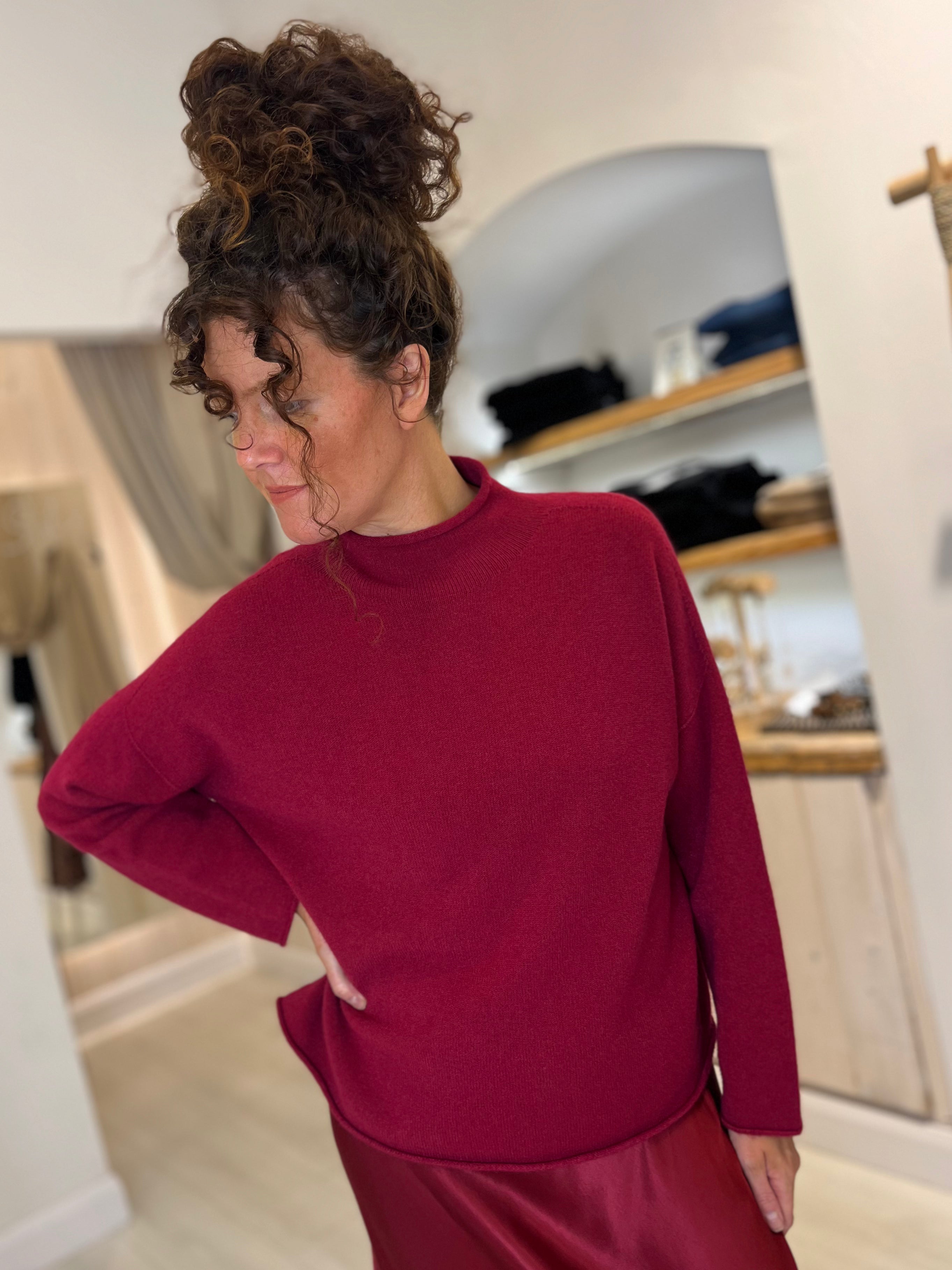 Luxe Raw Edge High Neck Knit