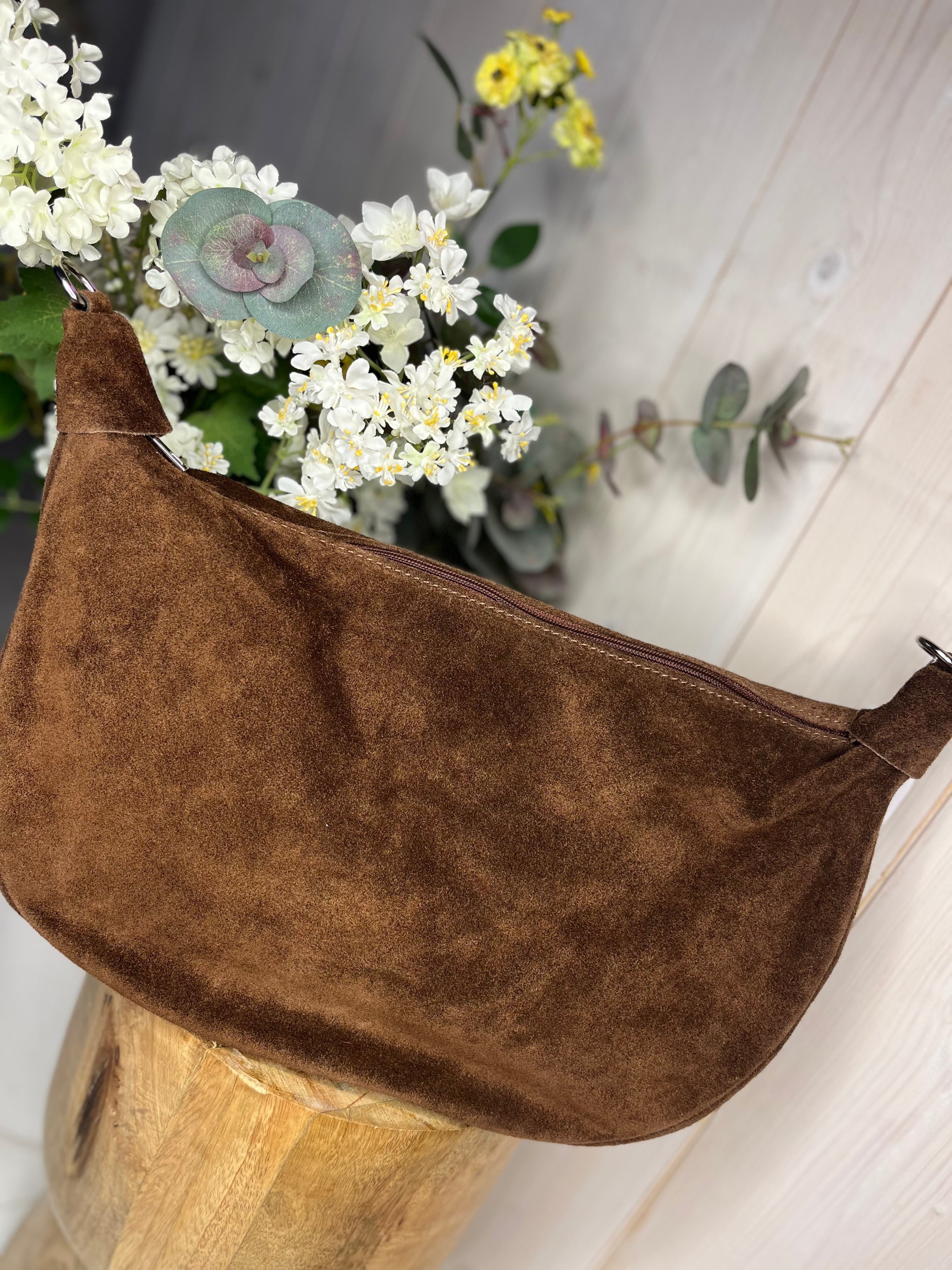 Suede Half Moon Handbag