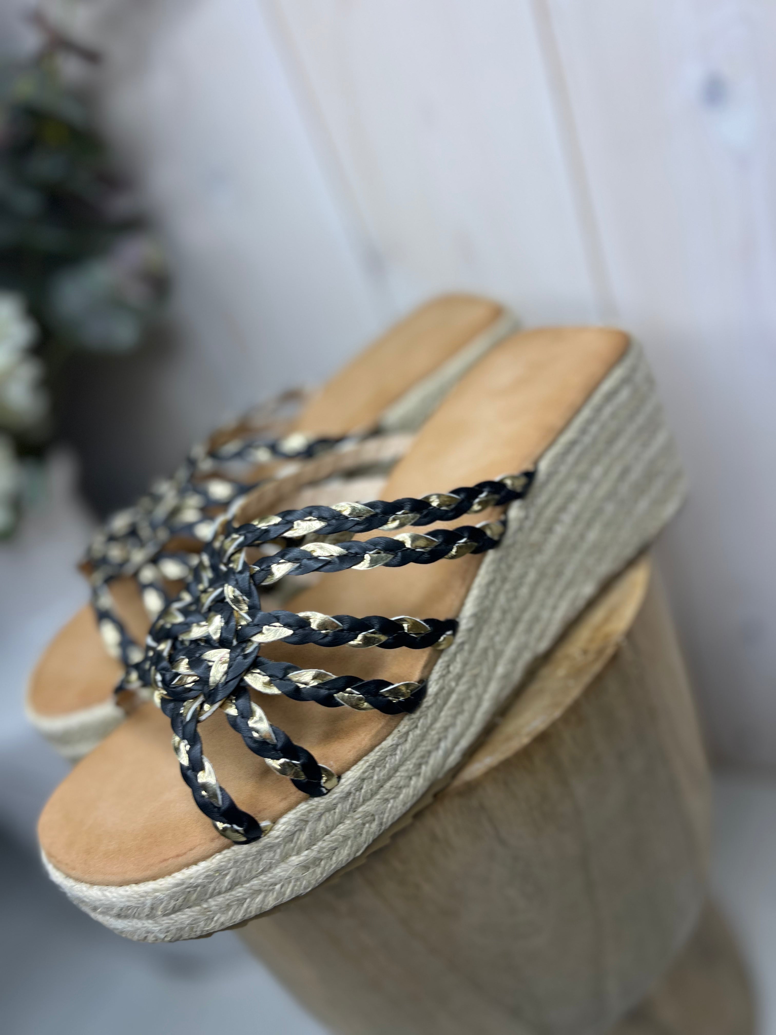 Gold & Black Plaited Wedge