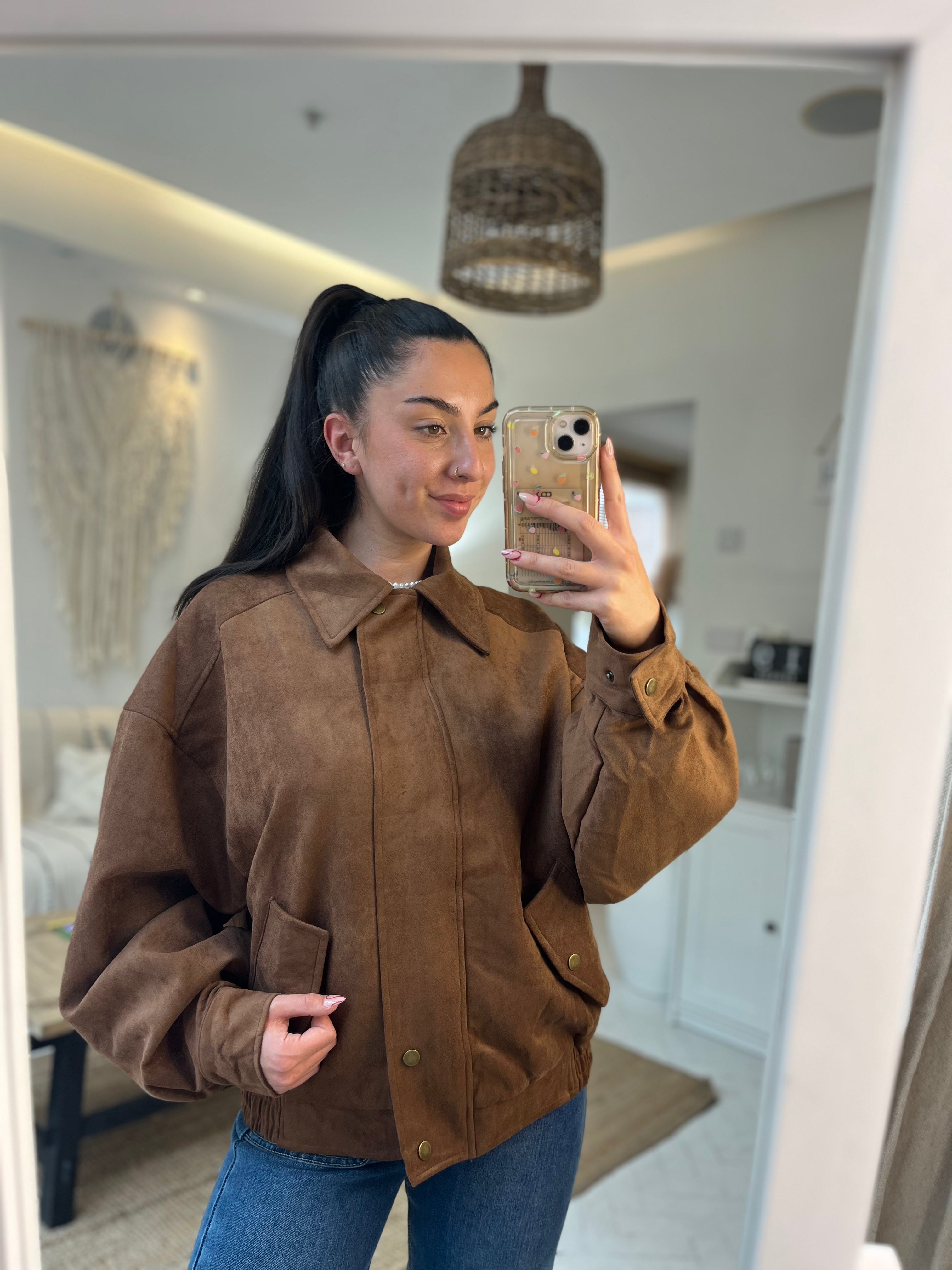 Faux Suede Bomber Jacket