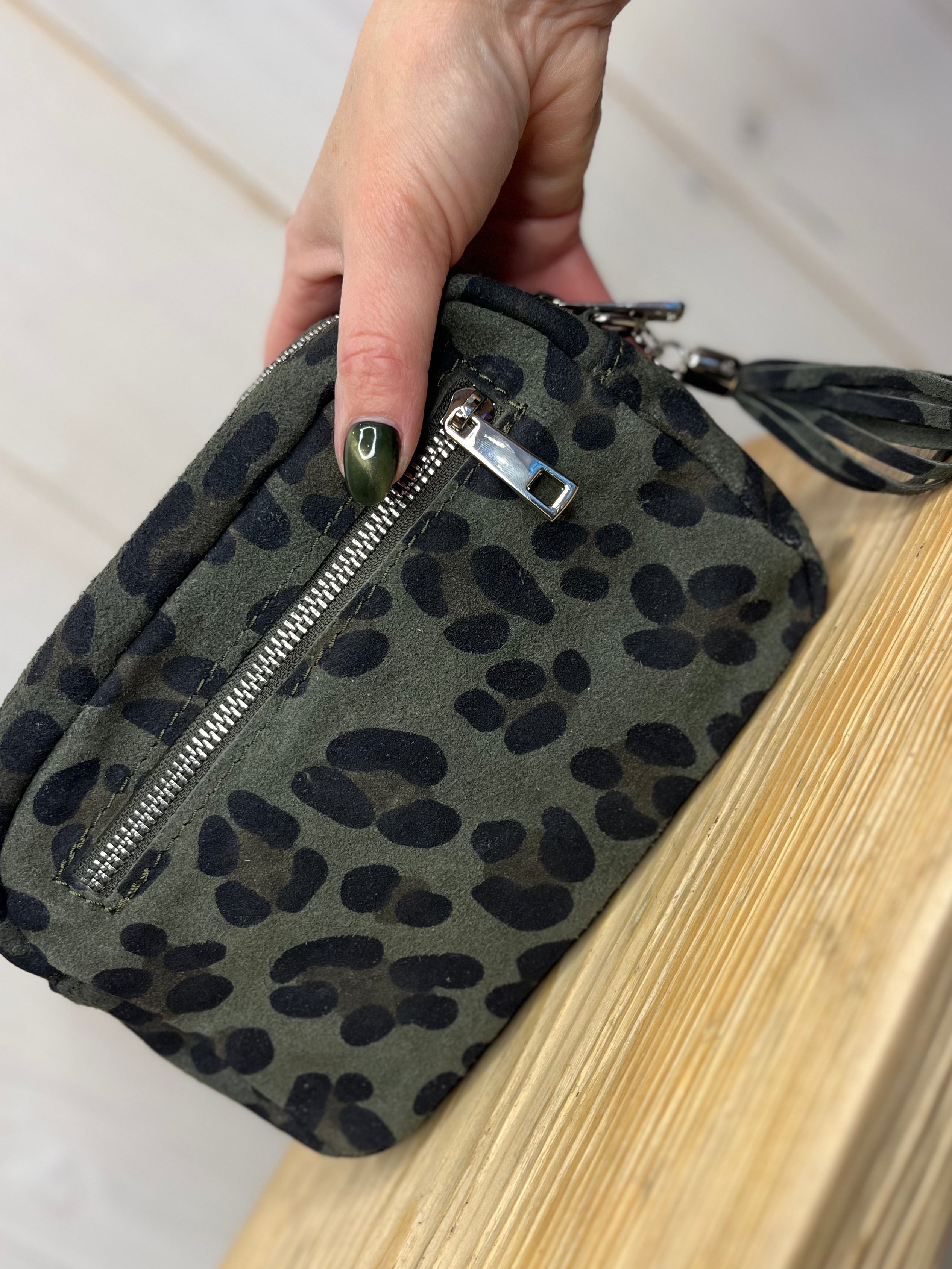 Suede Leather Leopard Camera Bag