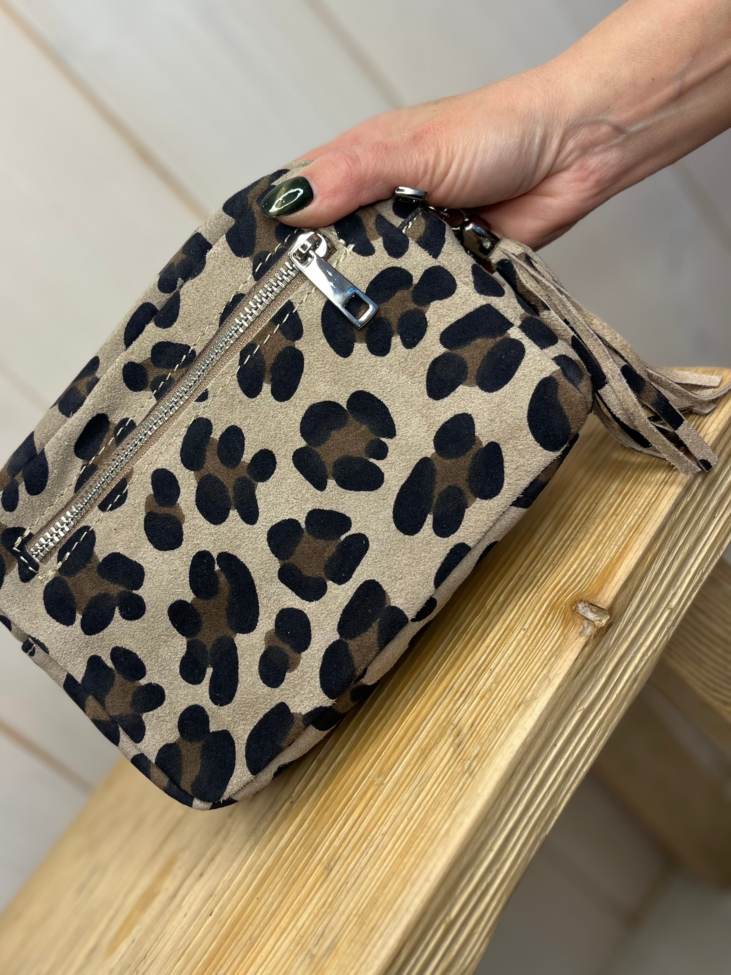 Suede Leather Leopard Camera Bag