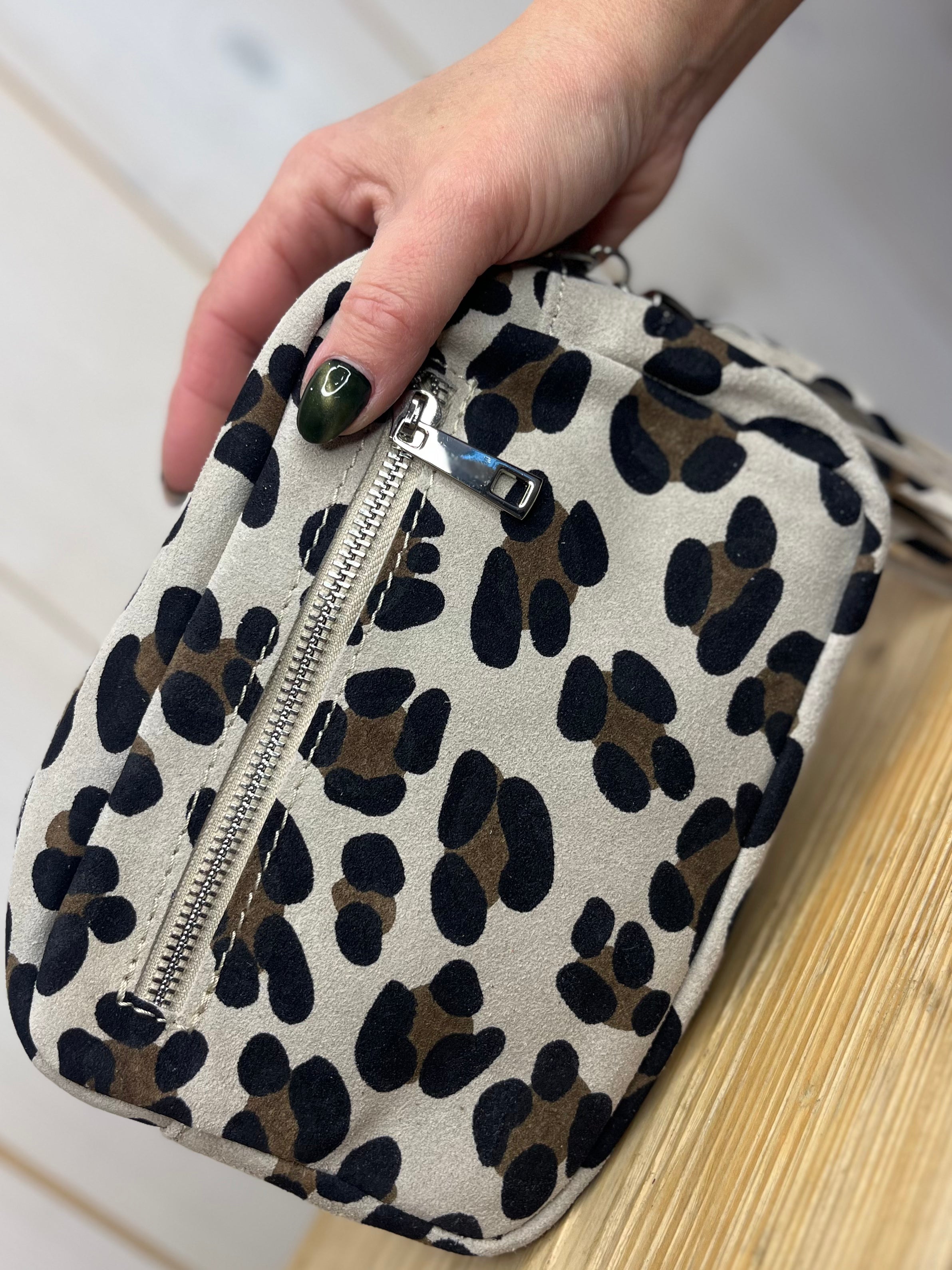 Suede Leather Leopard Camera Bag