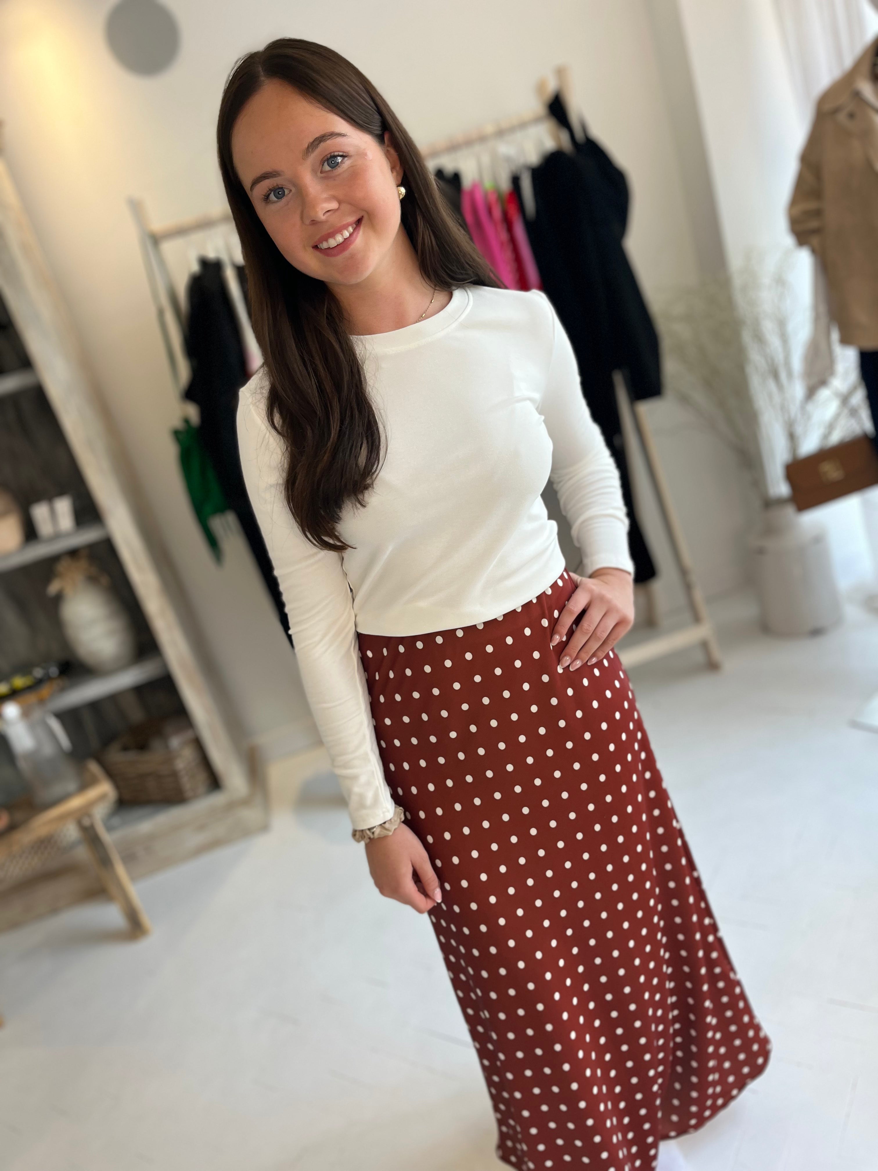 Polka Dot Satin Midi Skirt
