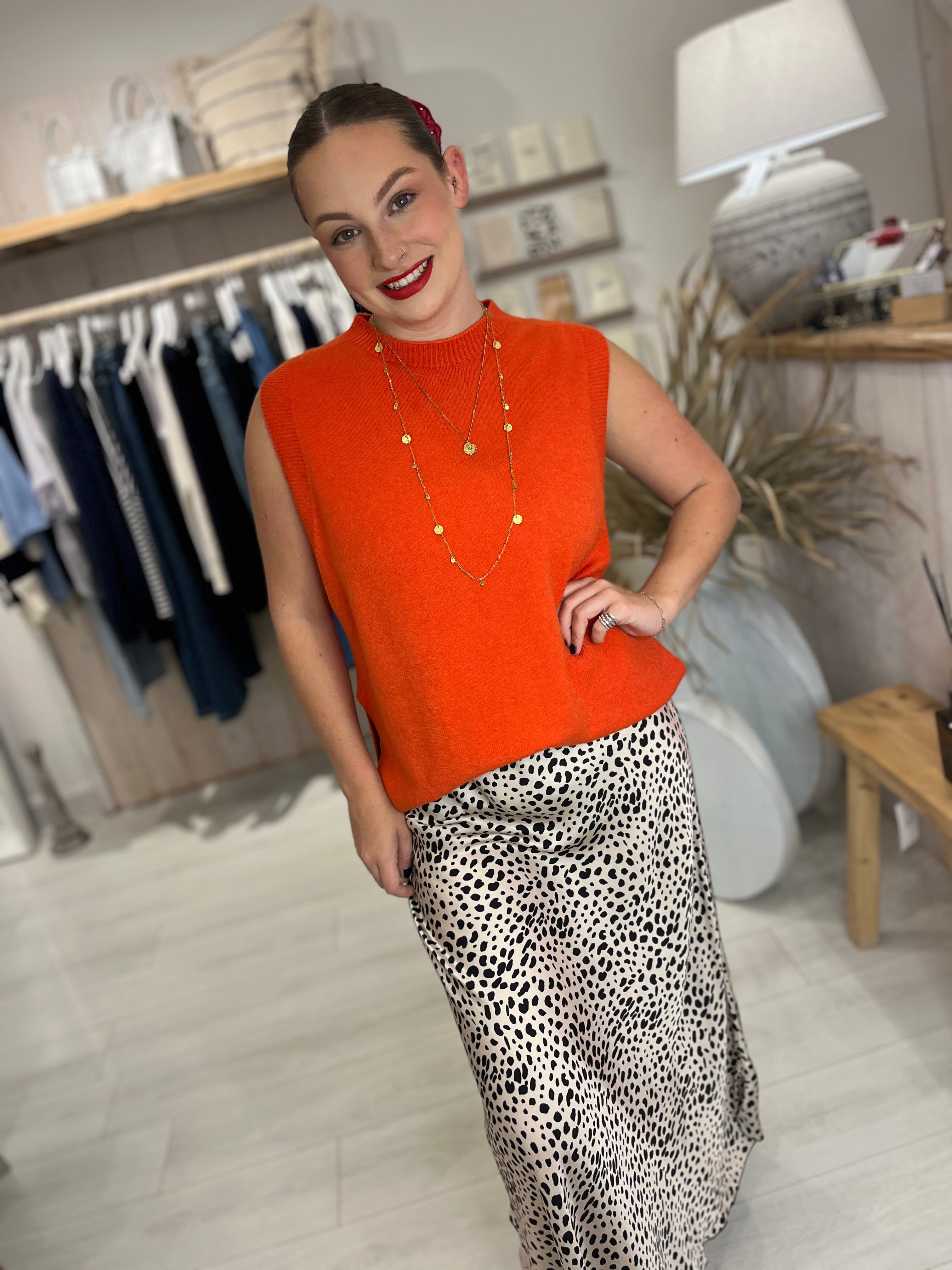 Dotty Satin Midi Skirt