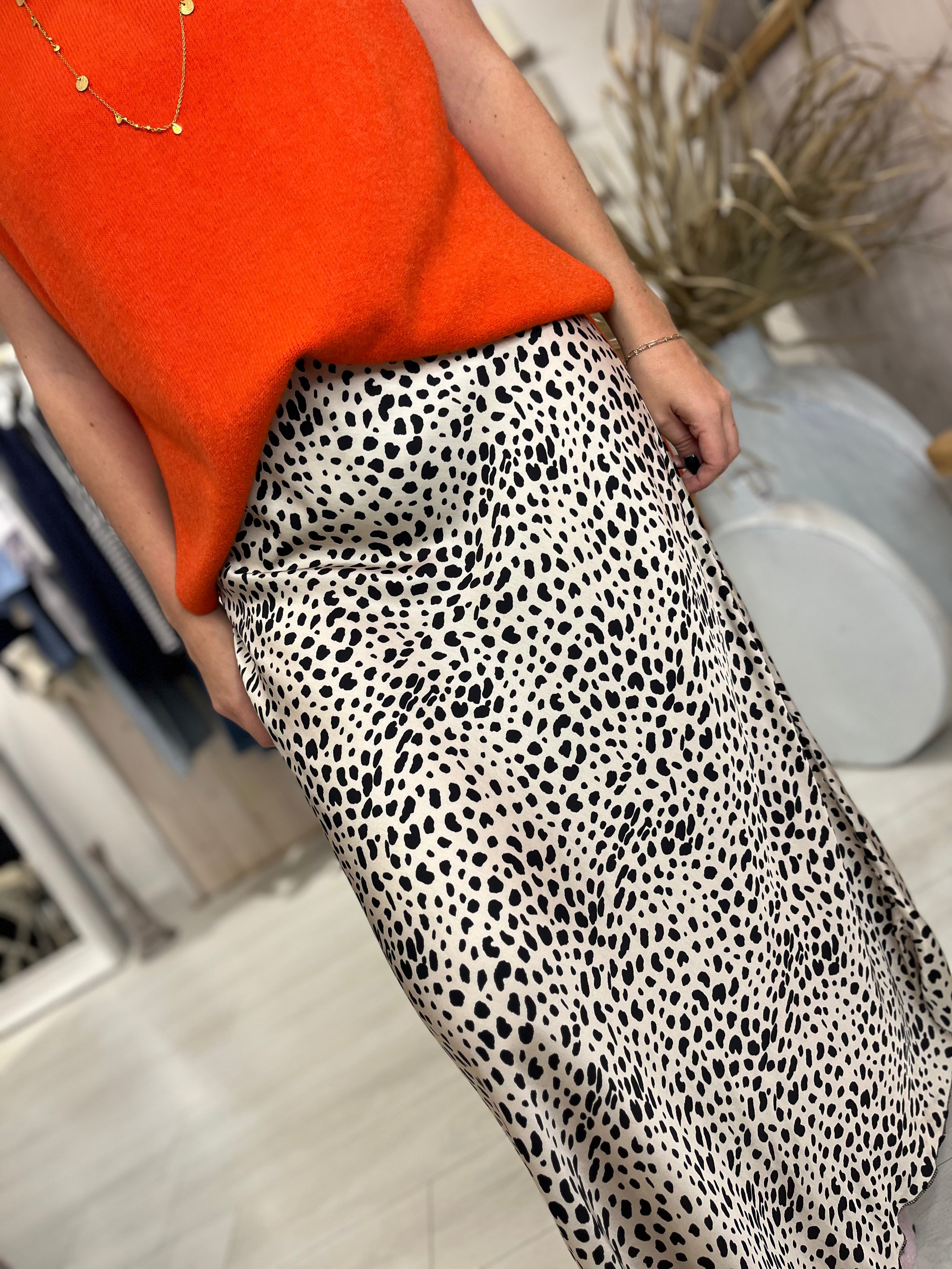 Dotty Satin Midi Skirt