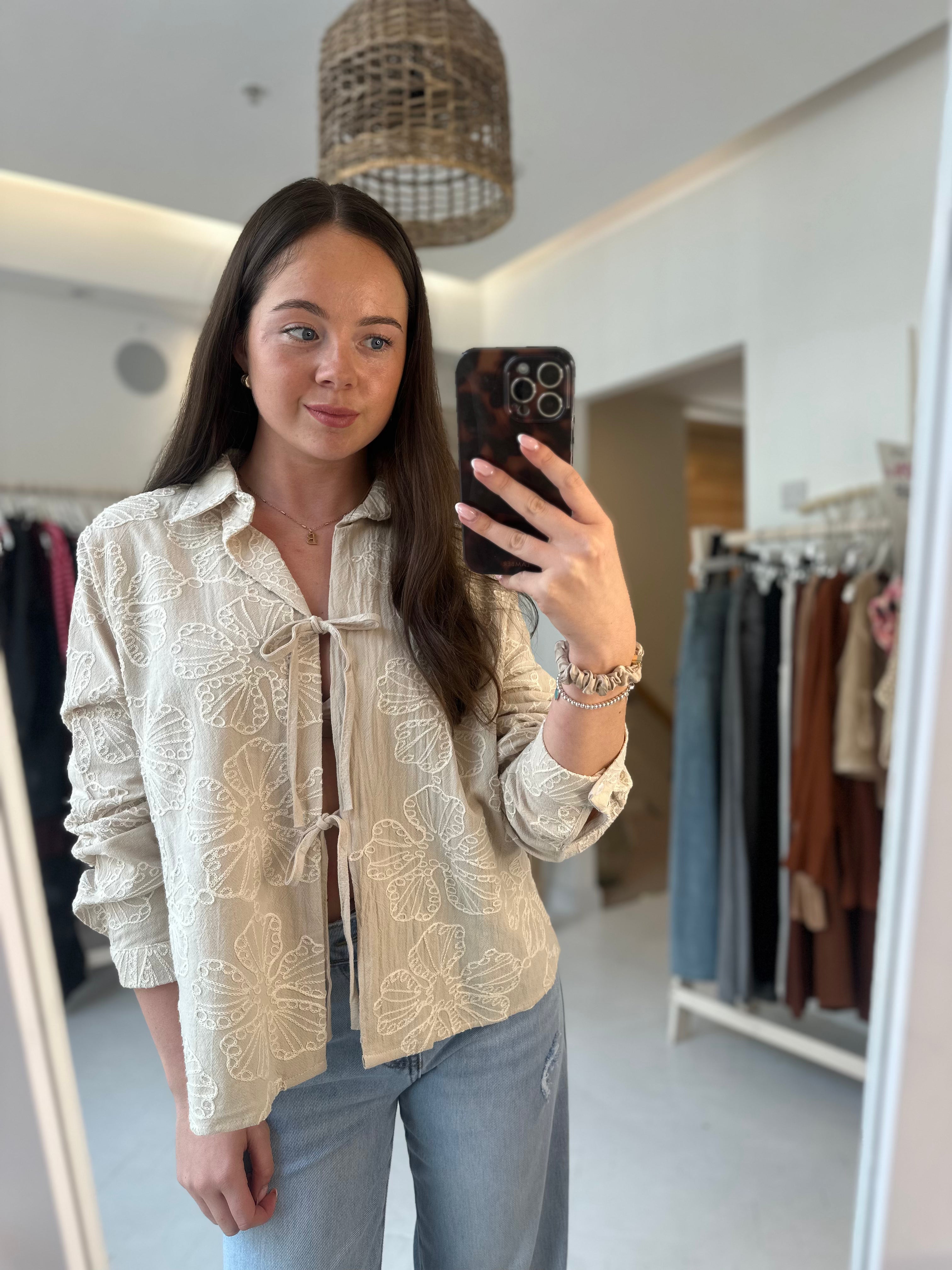 Willow Embroidered Tie Shirt