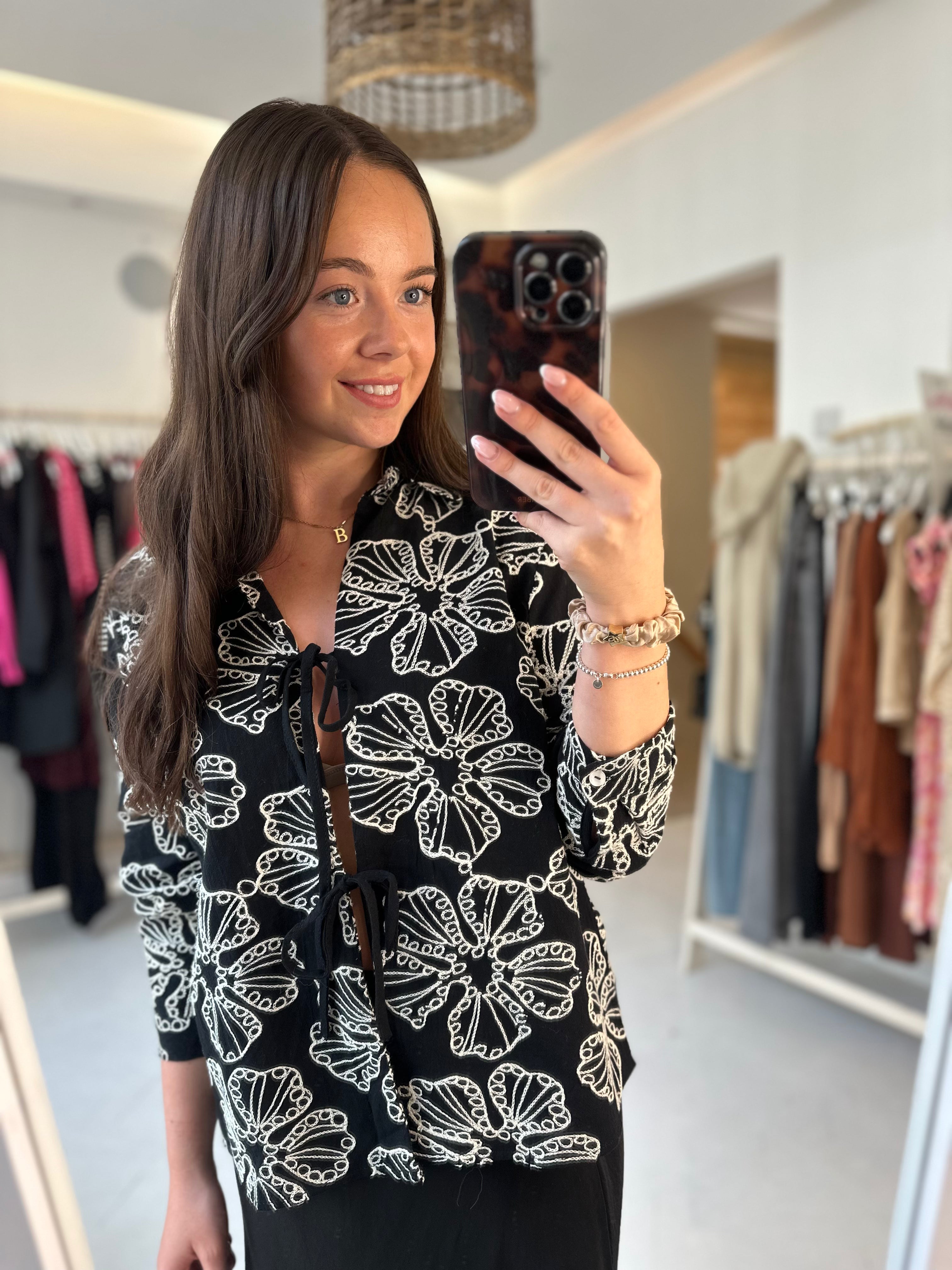 Willow Embroidered Tie Shirt