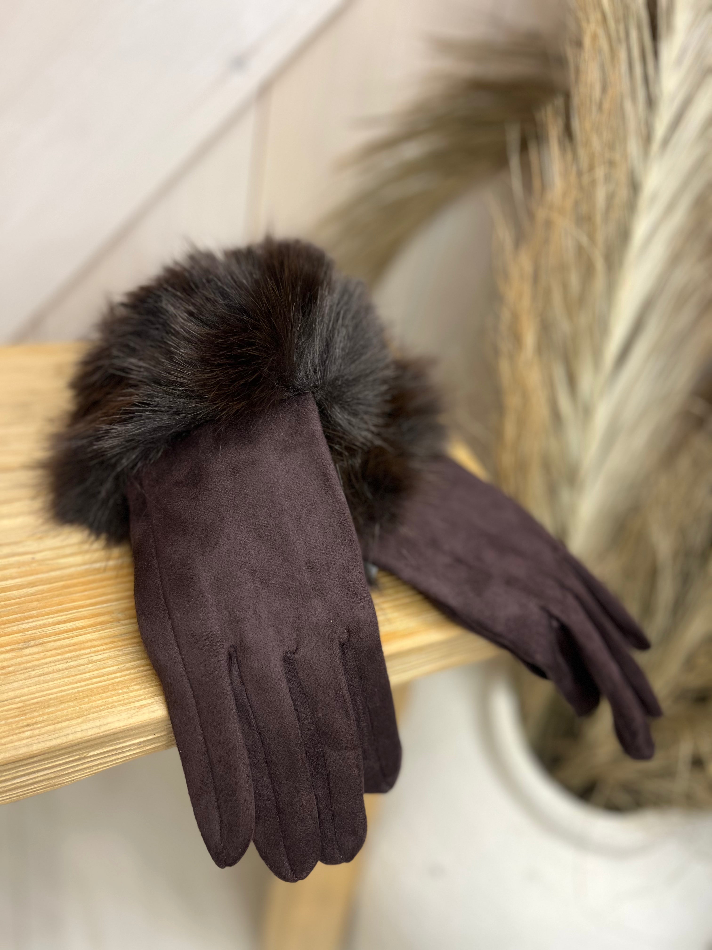 Faux  Fur Trim Suedette Gloves