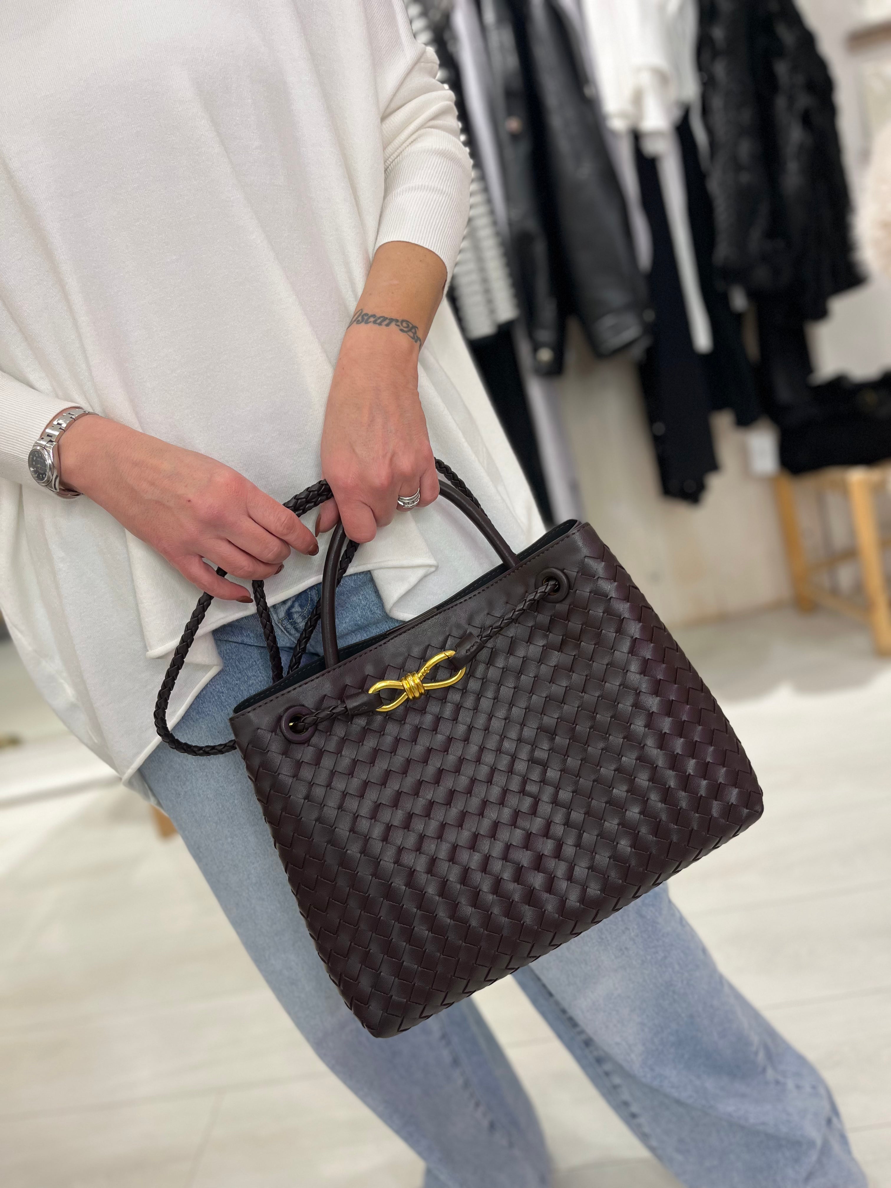 Beau Woven Faux Leather Bag