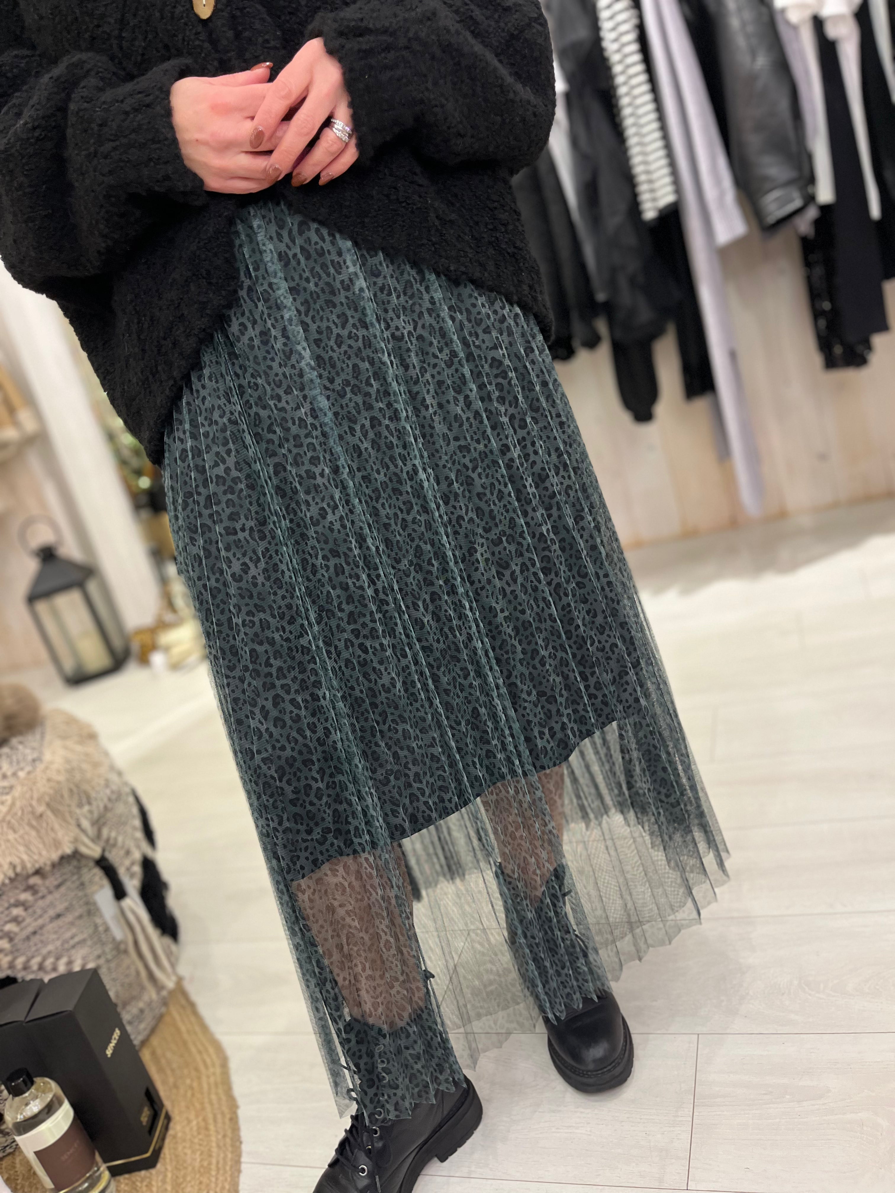 Leopard Pleated Tuile Skirt