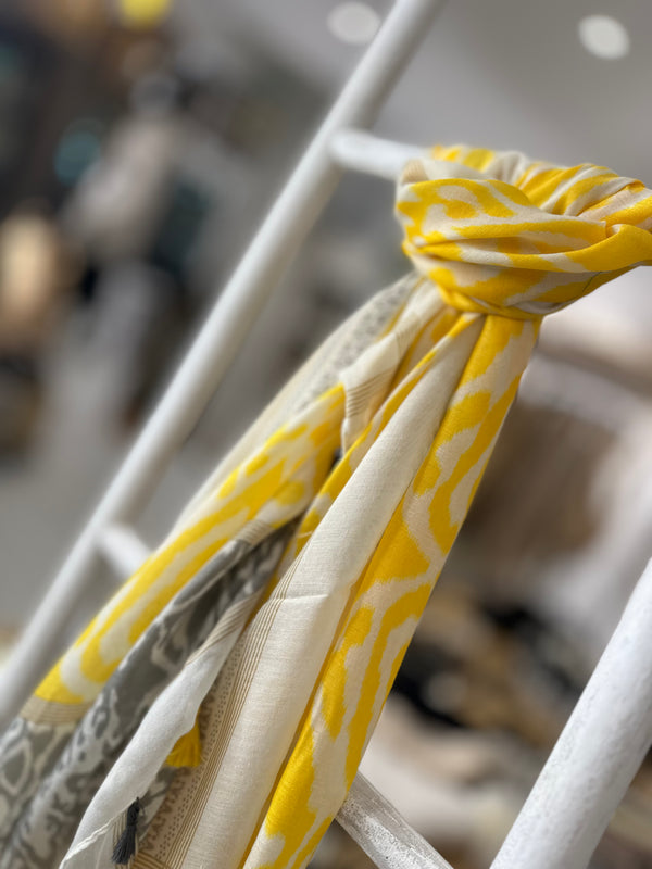 Yellow and Grey Aztec Style Scarf