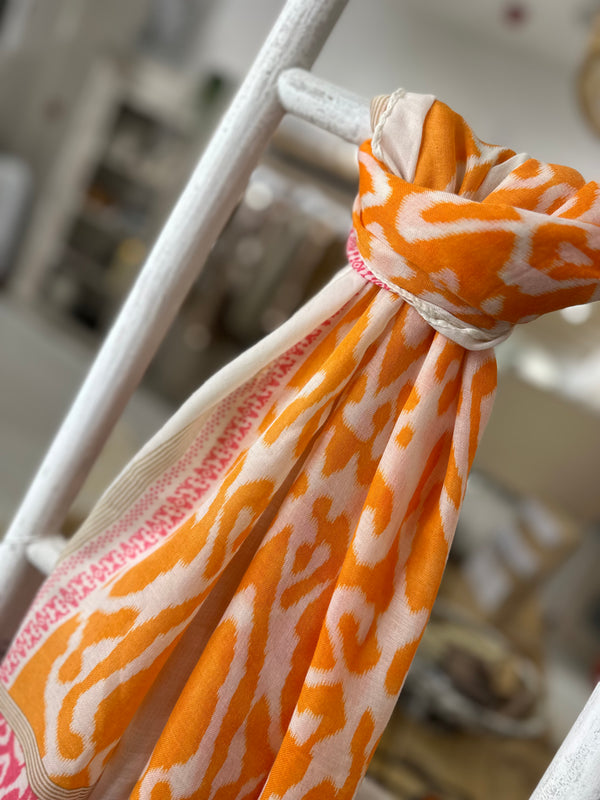 Orange and Hot Pink Aztec Style Scarf