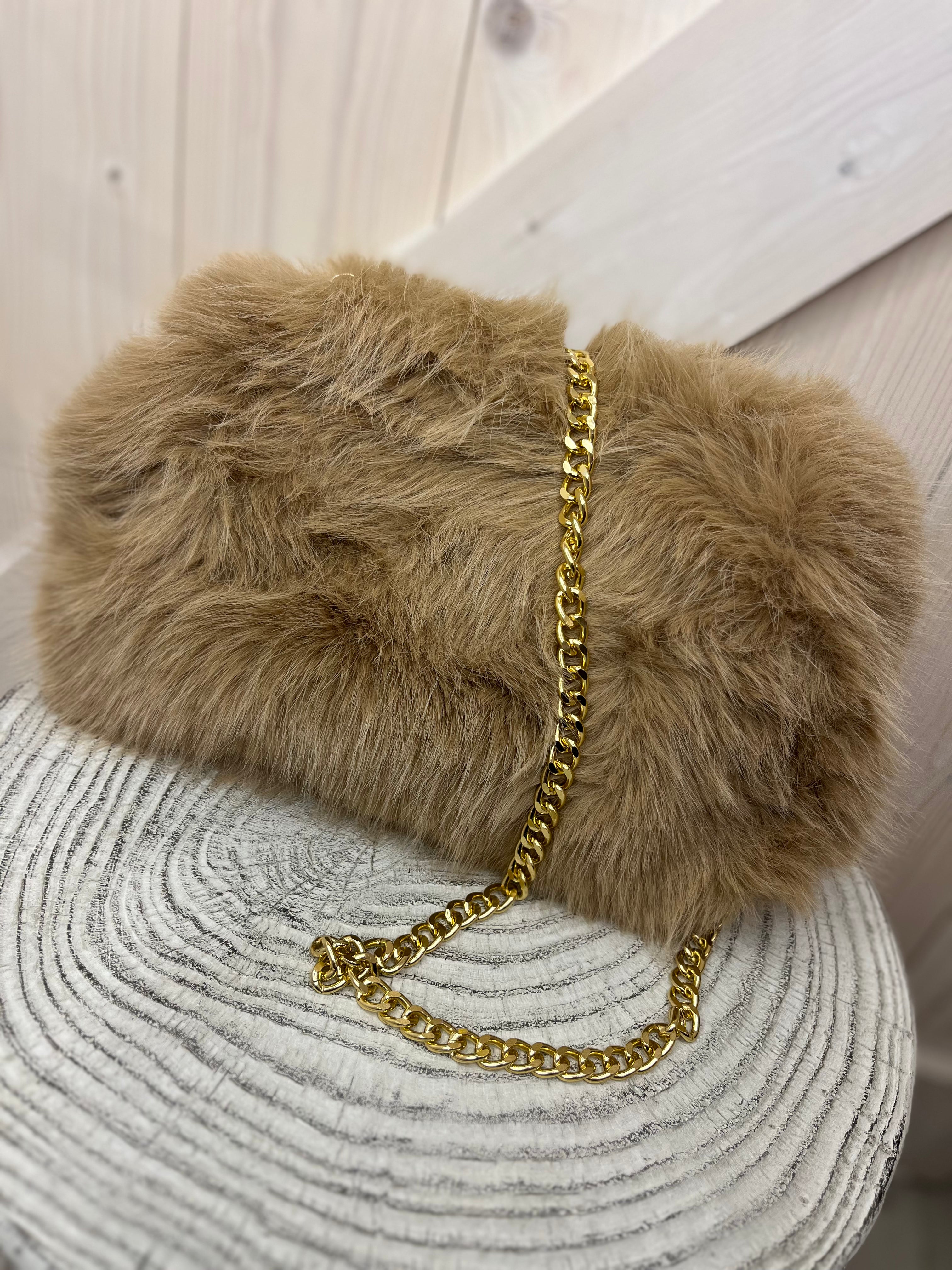 Faux Fur Chain Clutch