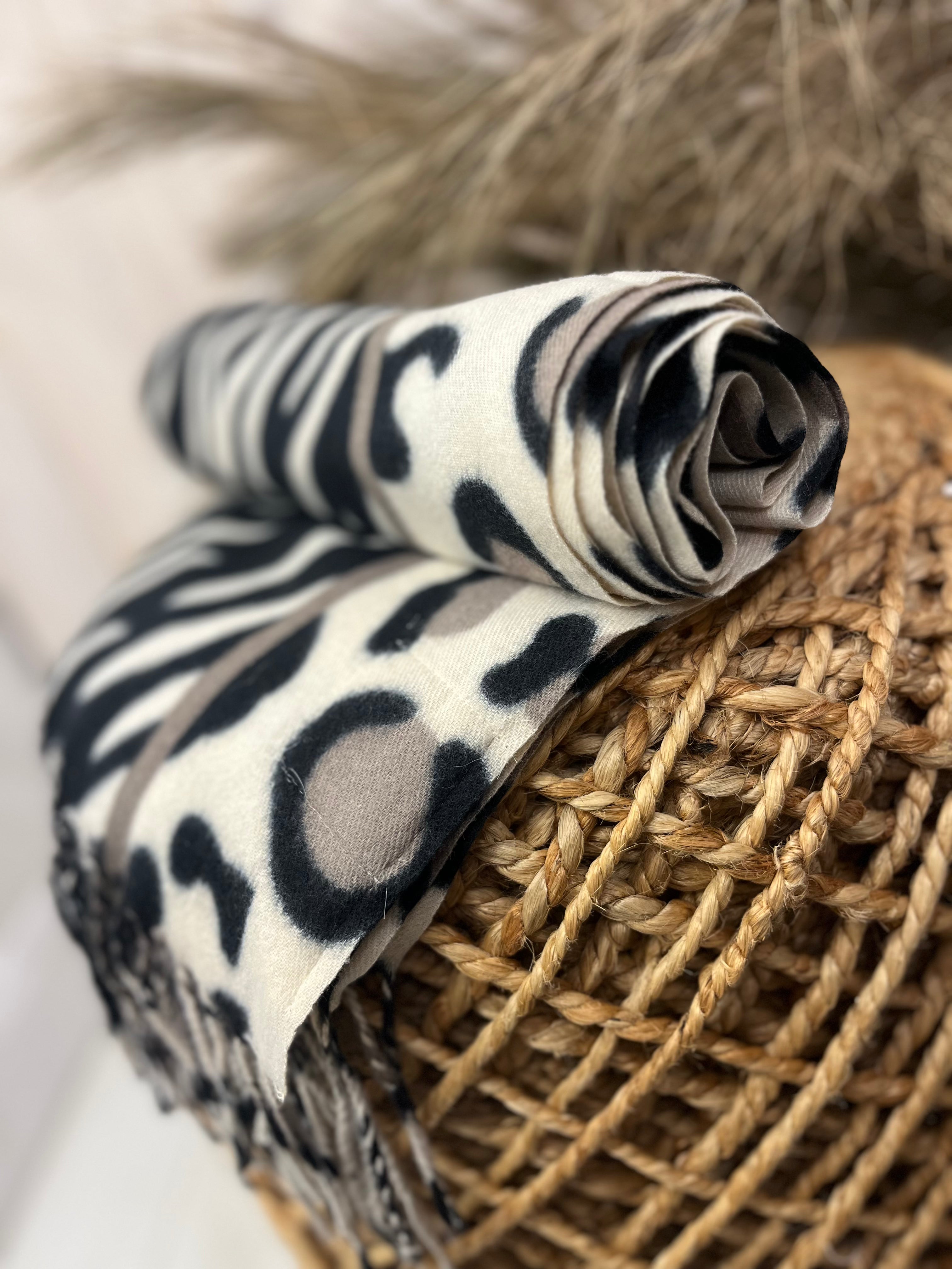 Mixed Animal Print Tassel Scarf