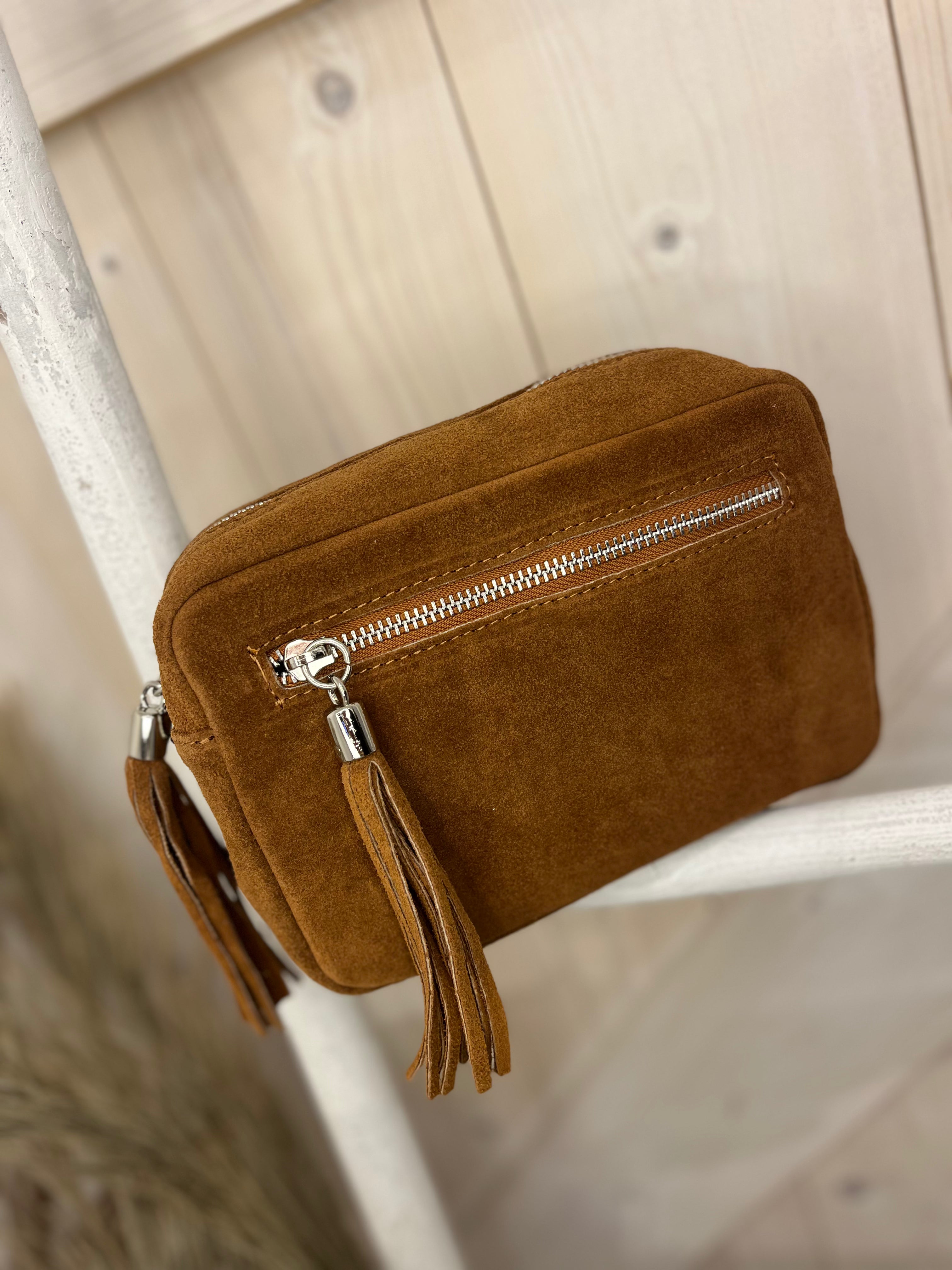 Suede Leather Front Zip Camera Bag