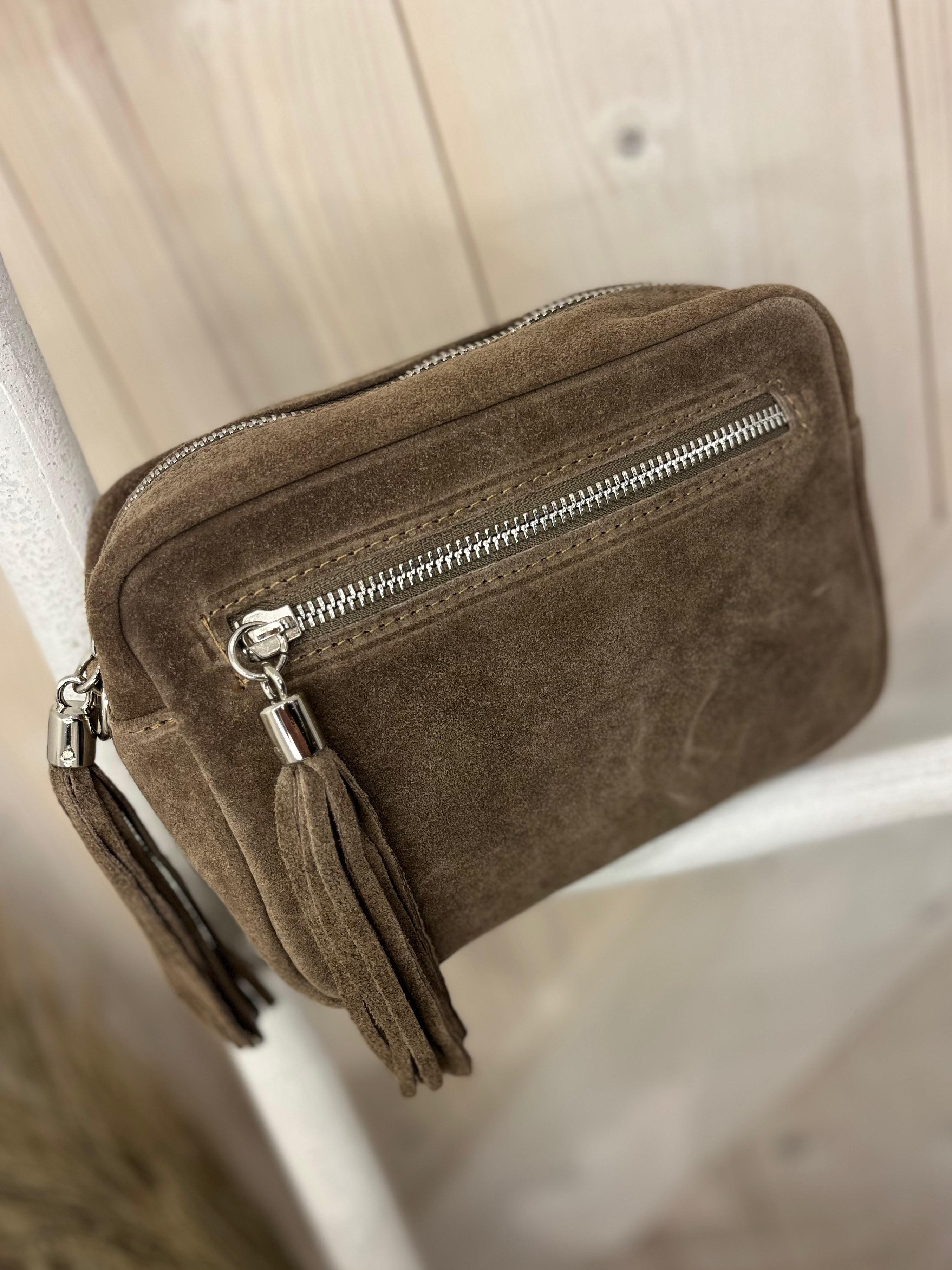 Suede Leather Front Zip Camera Bag