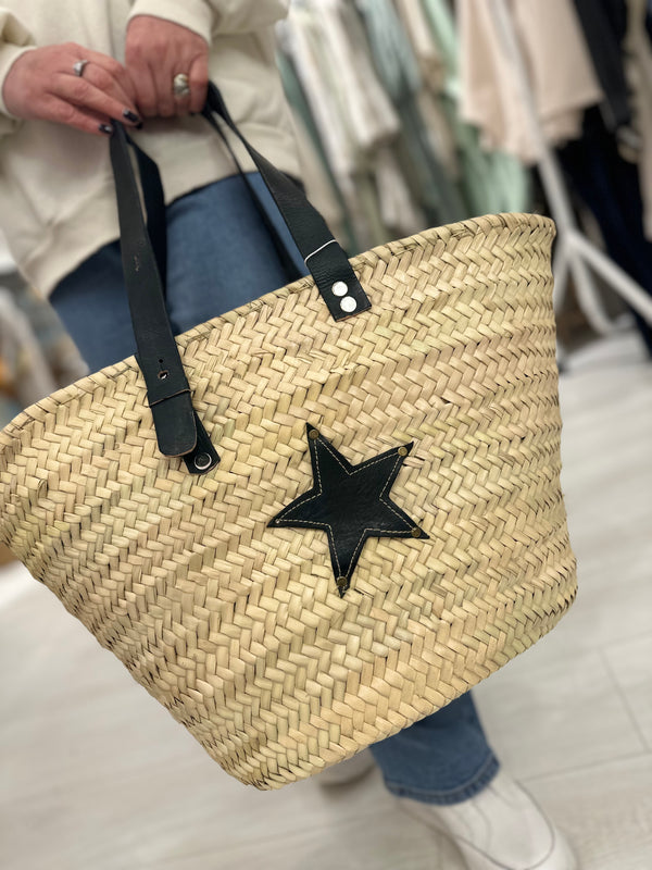 Moroccan Black Star Rattan Bag